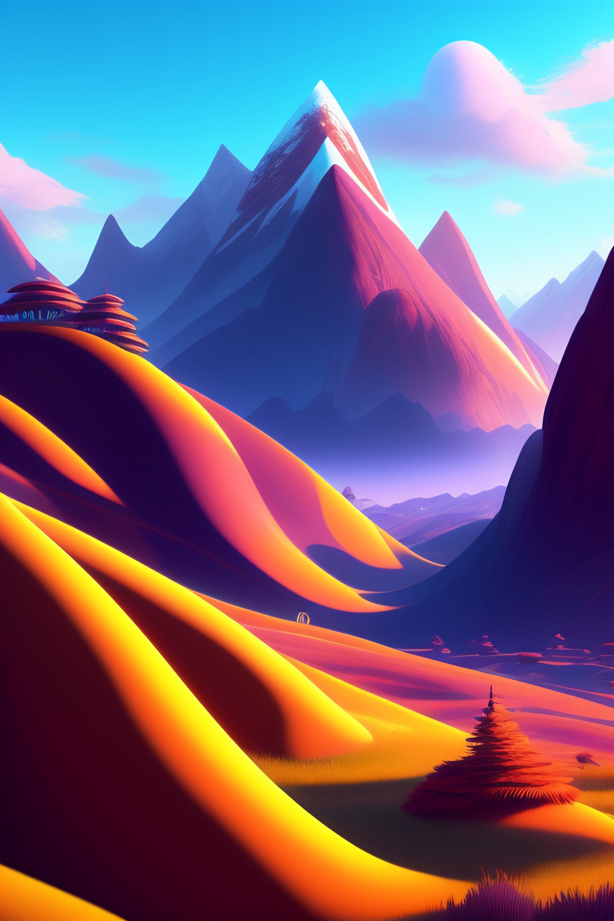 Lexica - , spiral, confusion, mountain background, pixar style, 2 d ...