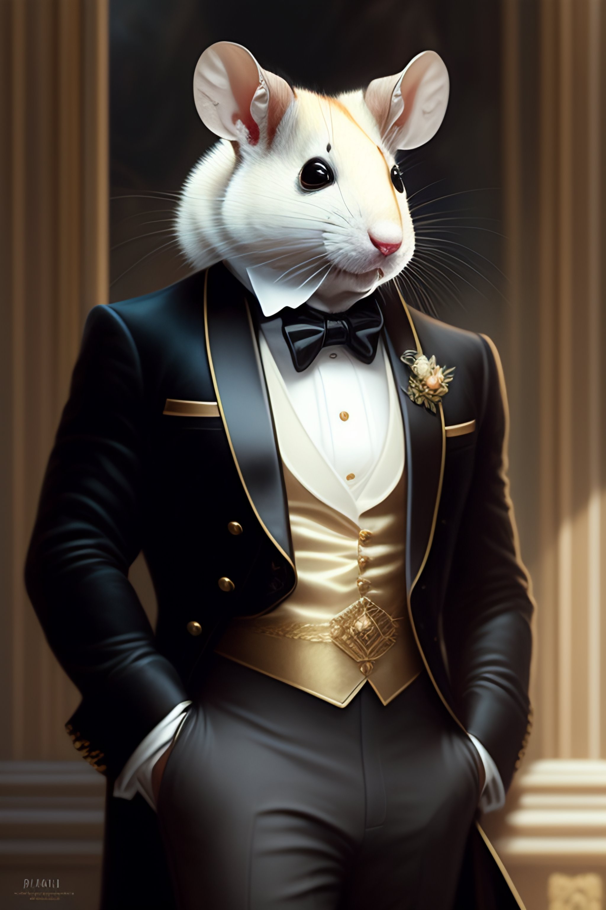 Lexica A king white rat in tuxedo , highly detailed, digital painting