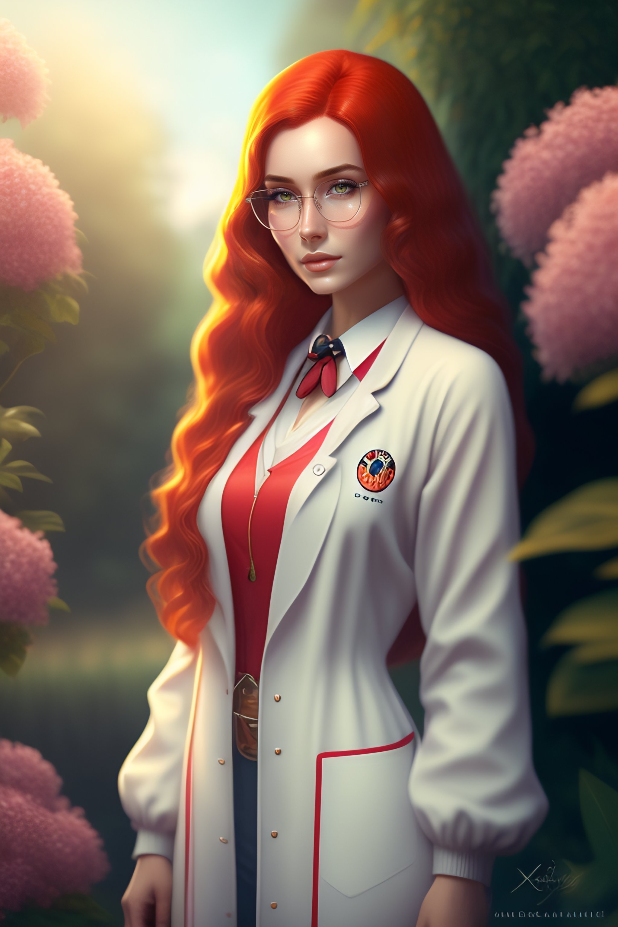 Lexica Beautiful Real Girl With Long Red Hair Wearing Lab Coat And Glasses Pokemon Misty