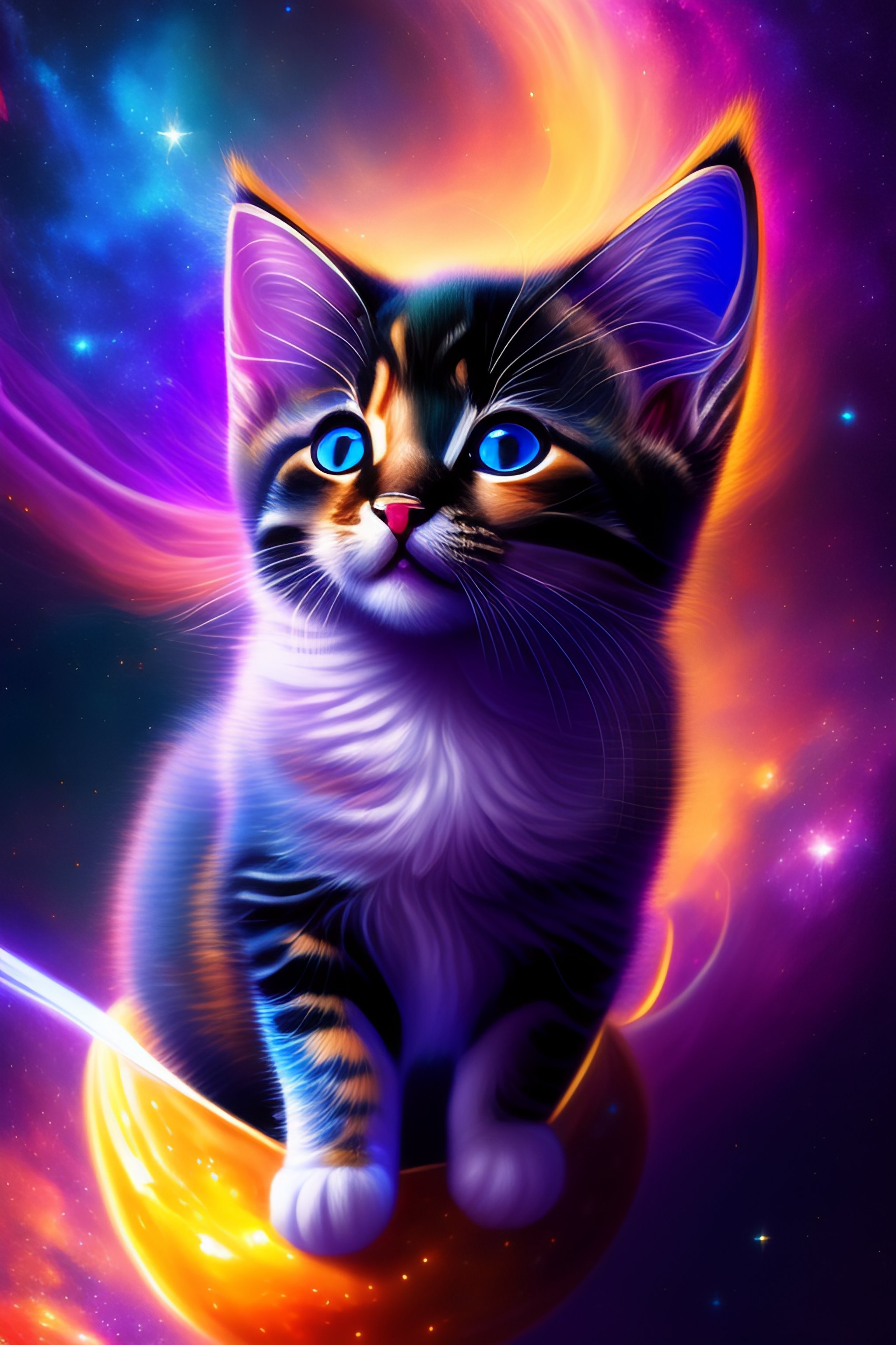 Lexica - A realistic illustration of an Beautiful cosmos born kitten ...