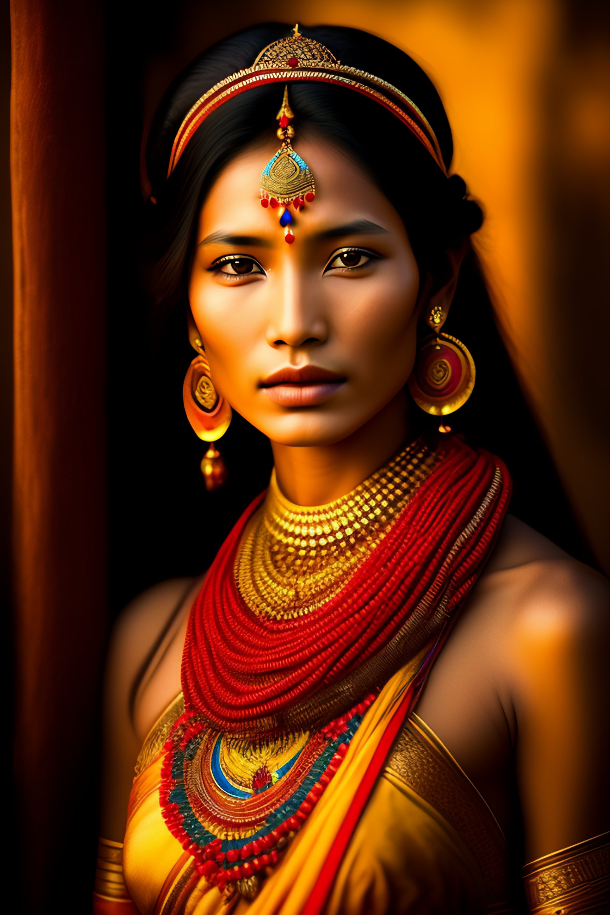 Lexica - Portrait Of A Stunningly Beautiful Alluring Nepalese Tribal ...