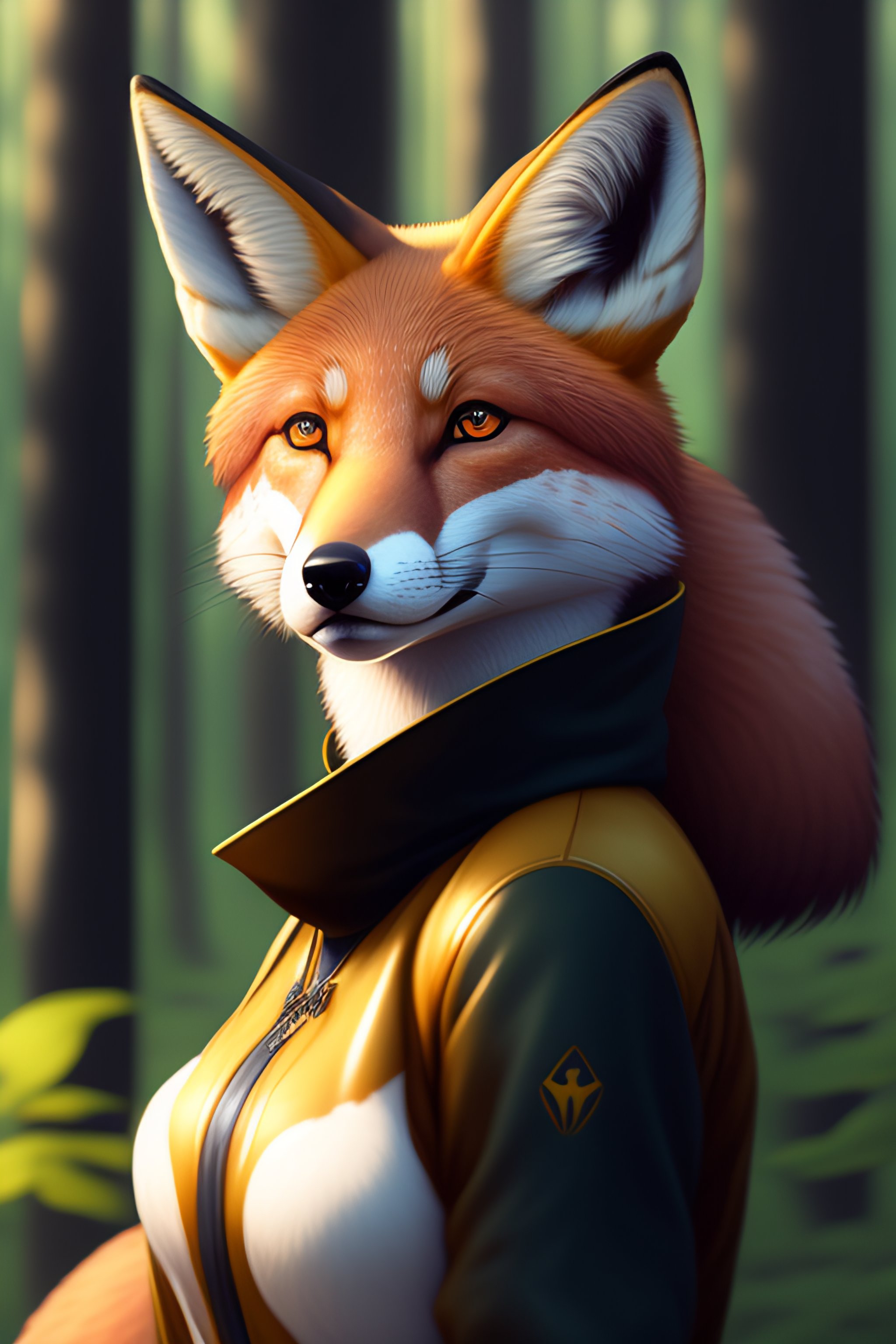 Lexica - Furry art, female anthro fox standing in a forest, fursona ...