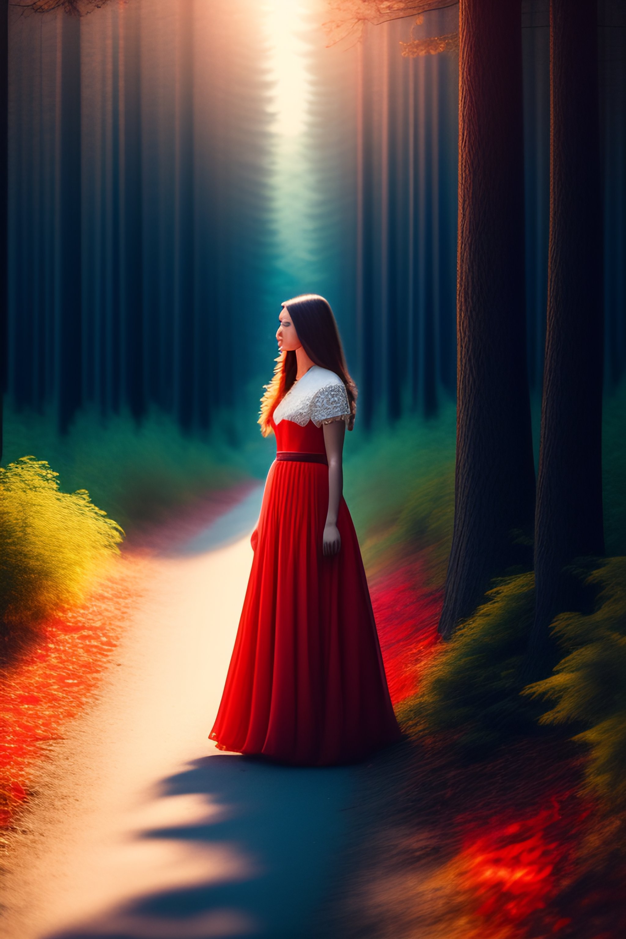 Lexica Sad girl, walk people side,forest from a distance, trees, old