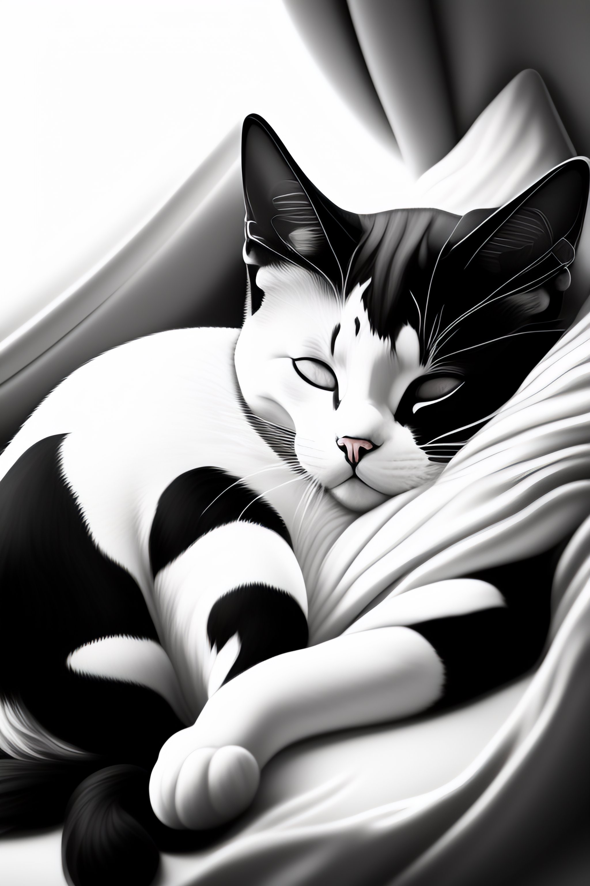 black and white cat sleeping