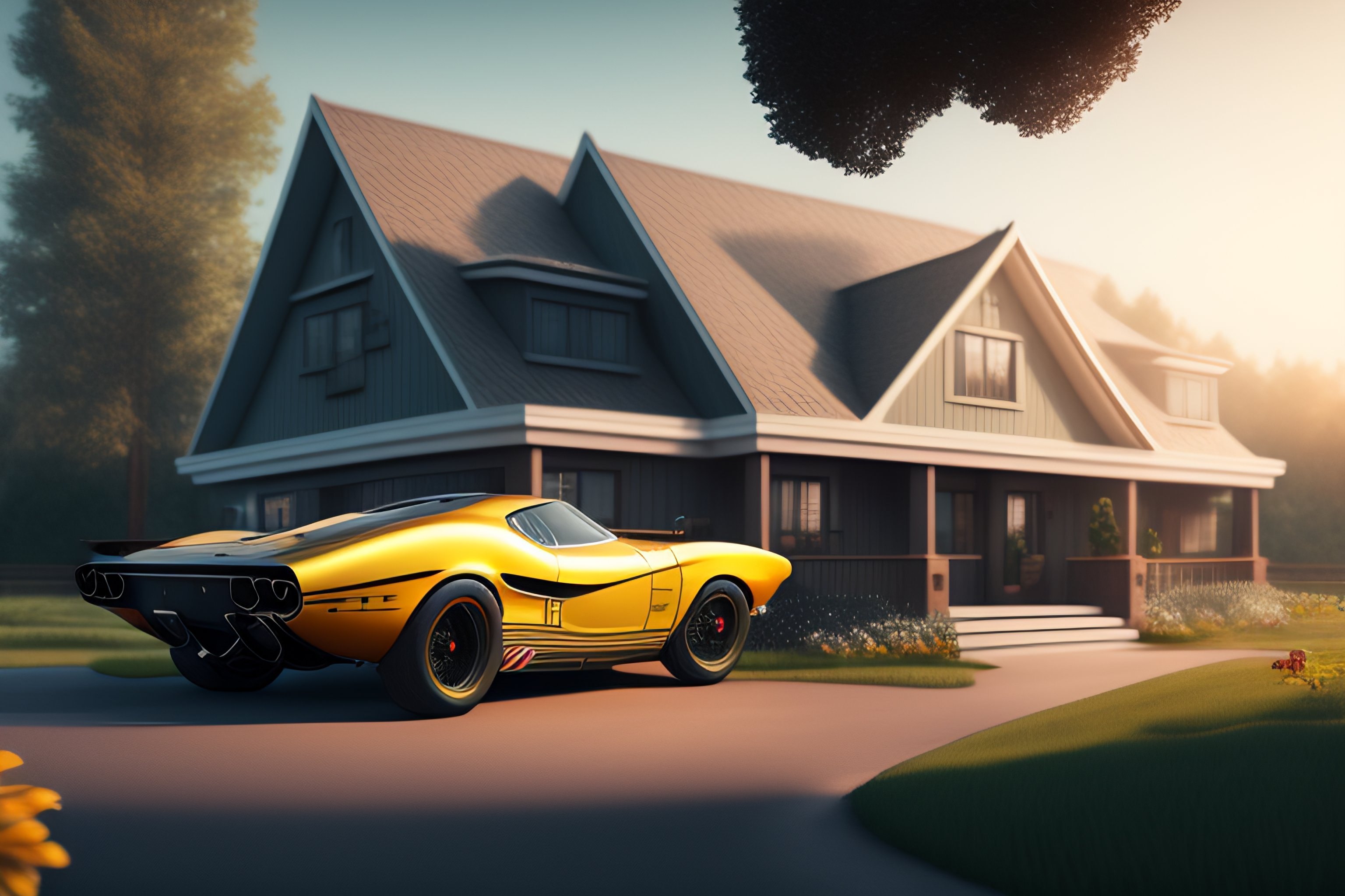 Lexica A nice house with car illustration, well detailed, trending on