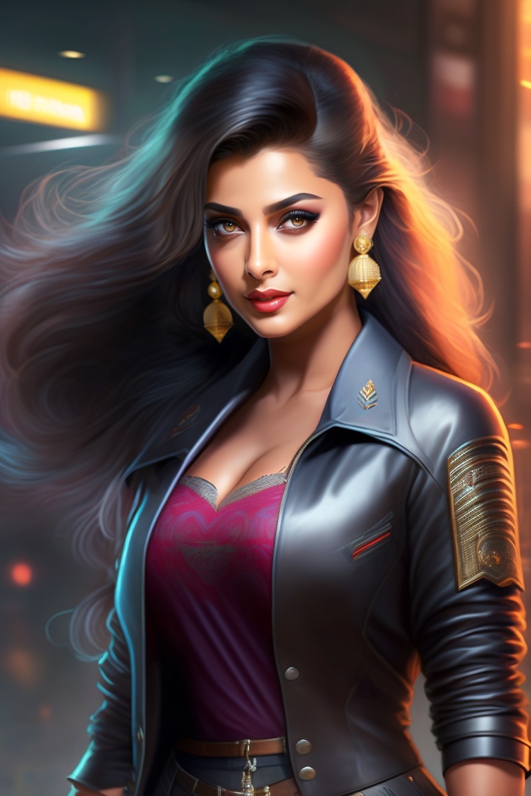 Lexica - Aishwarya Rai, full figure, t-shirt and jeans, cyberpunk city