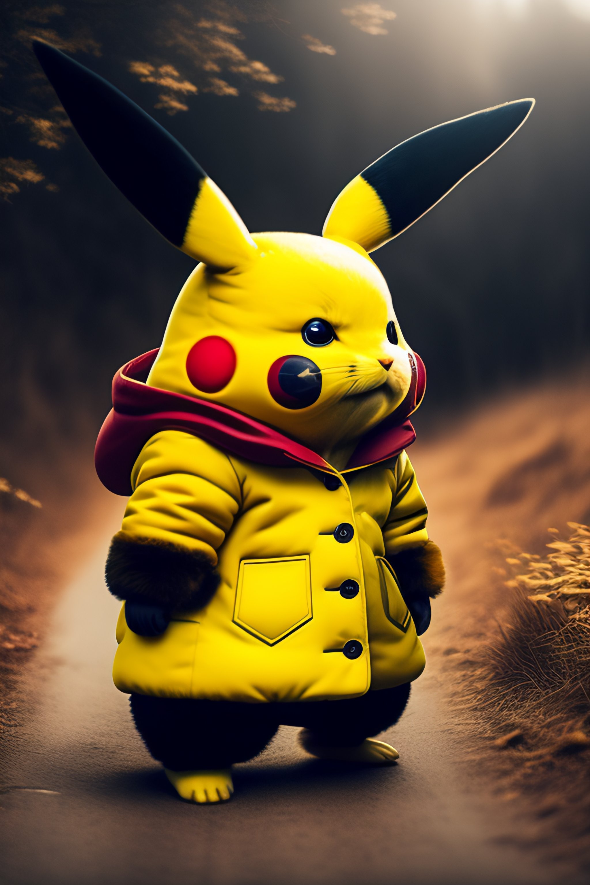 Lexica - A creepy pikachu with a coat