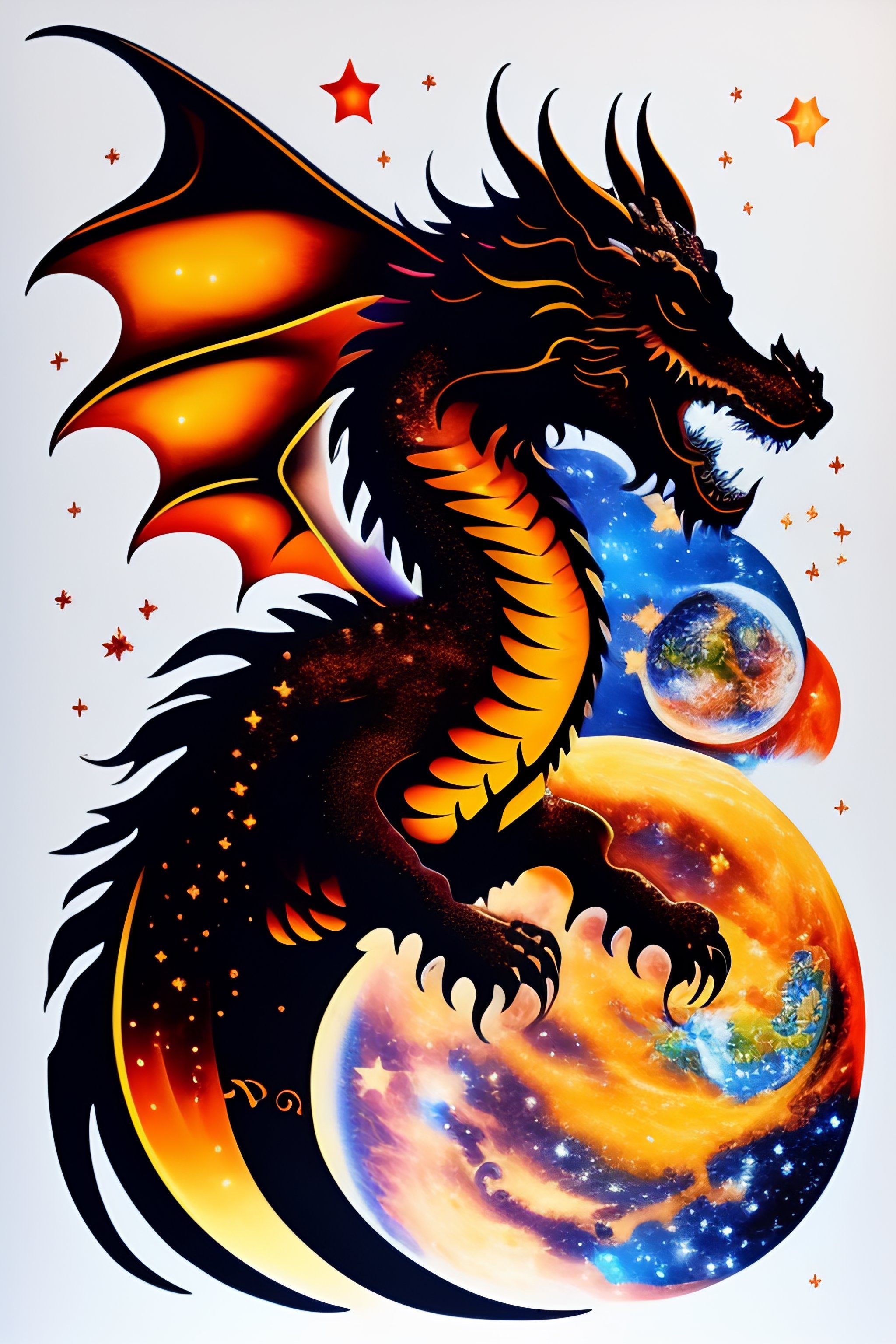 Lexica - Stencil of a dragon in space with stars, planets, shooting ...