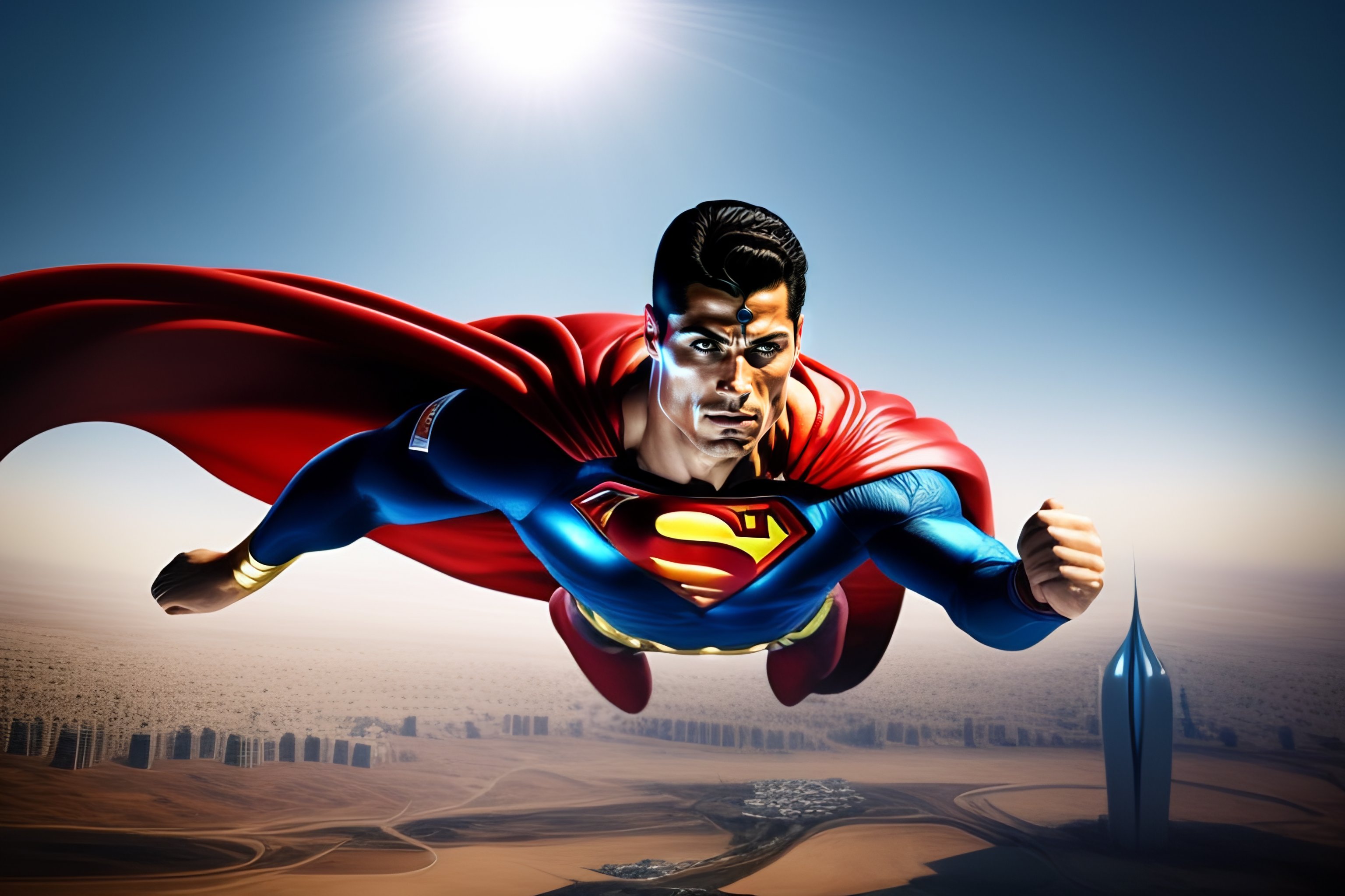 Lexica - Cristiano as superman flying over the city of saudi arabia