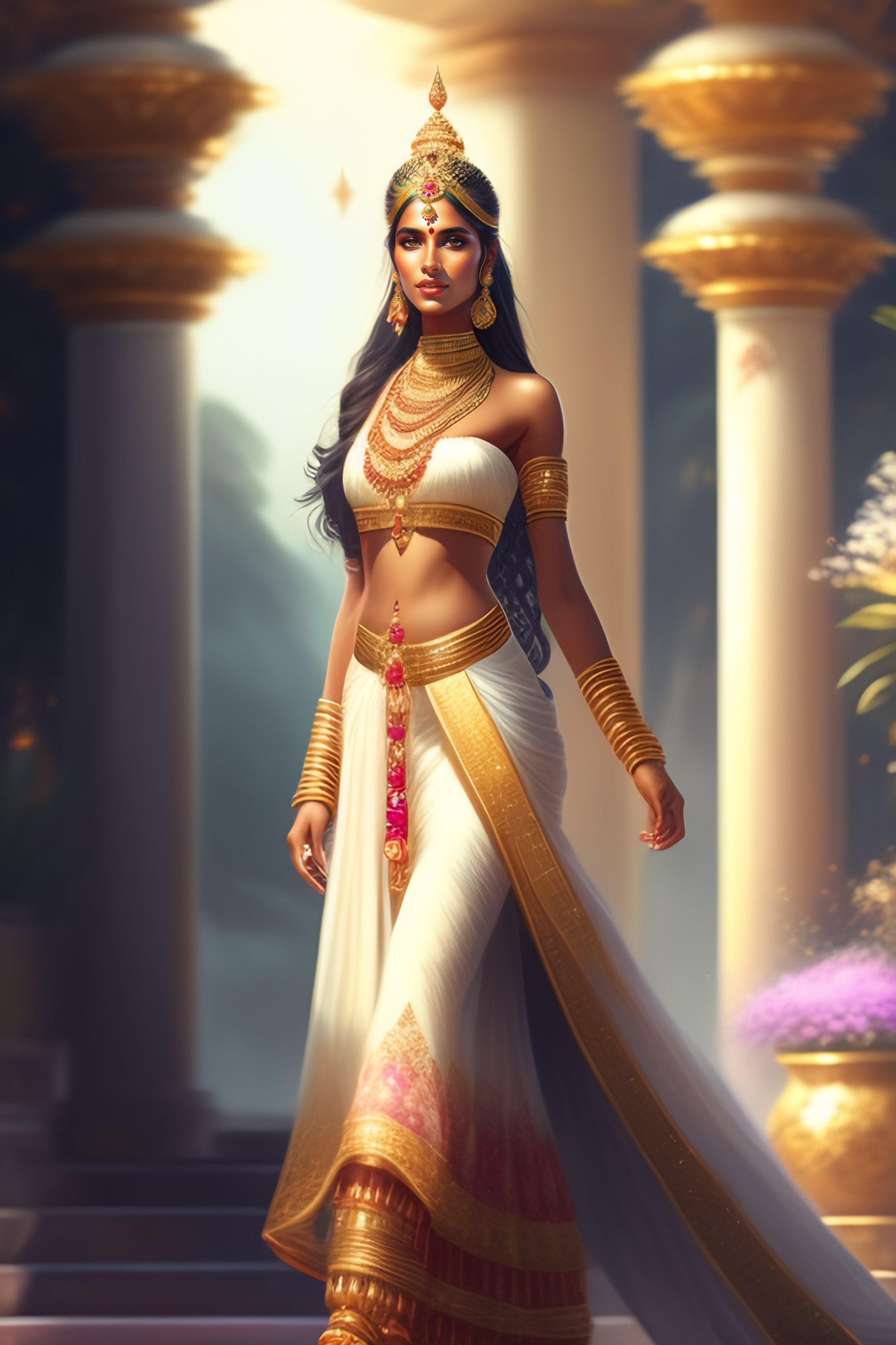 Lexica Beautiful Indian Princess Wearing White Clothes And Gold