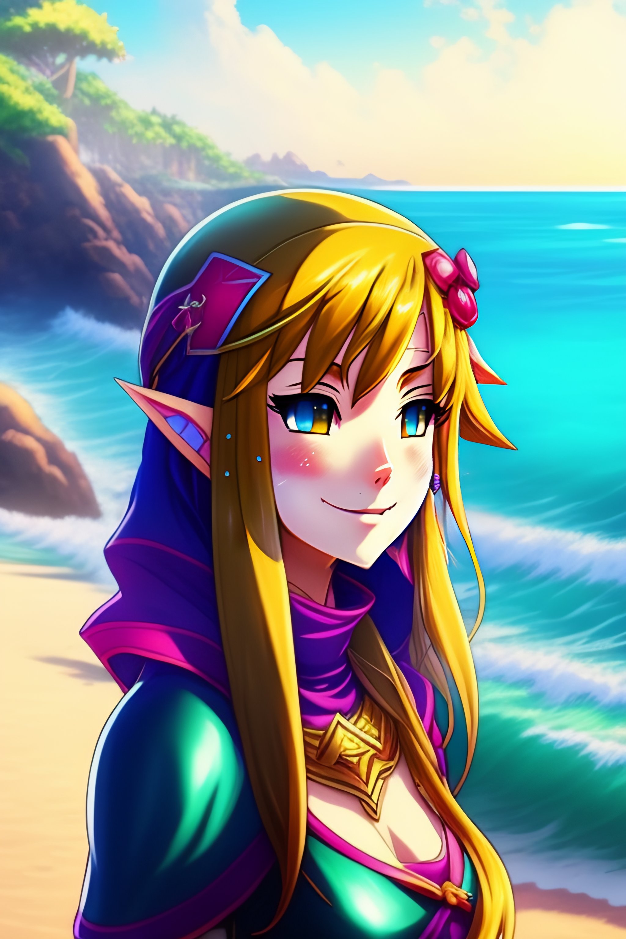 Lexica - Anime style, Zelda from The legend of Zelda, smiling at the 