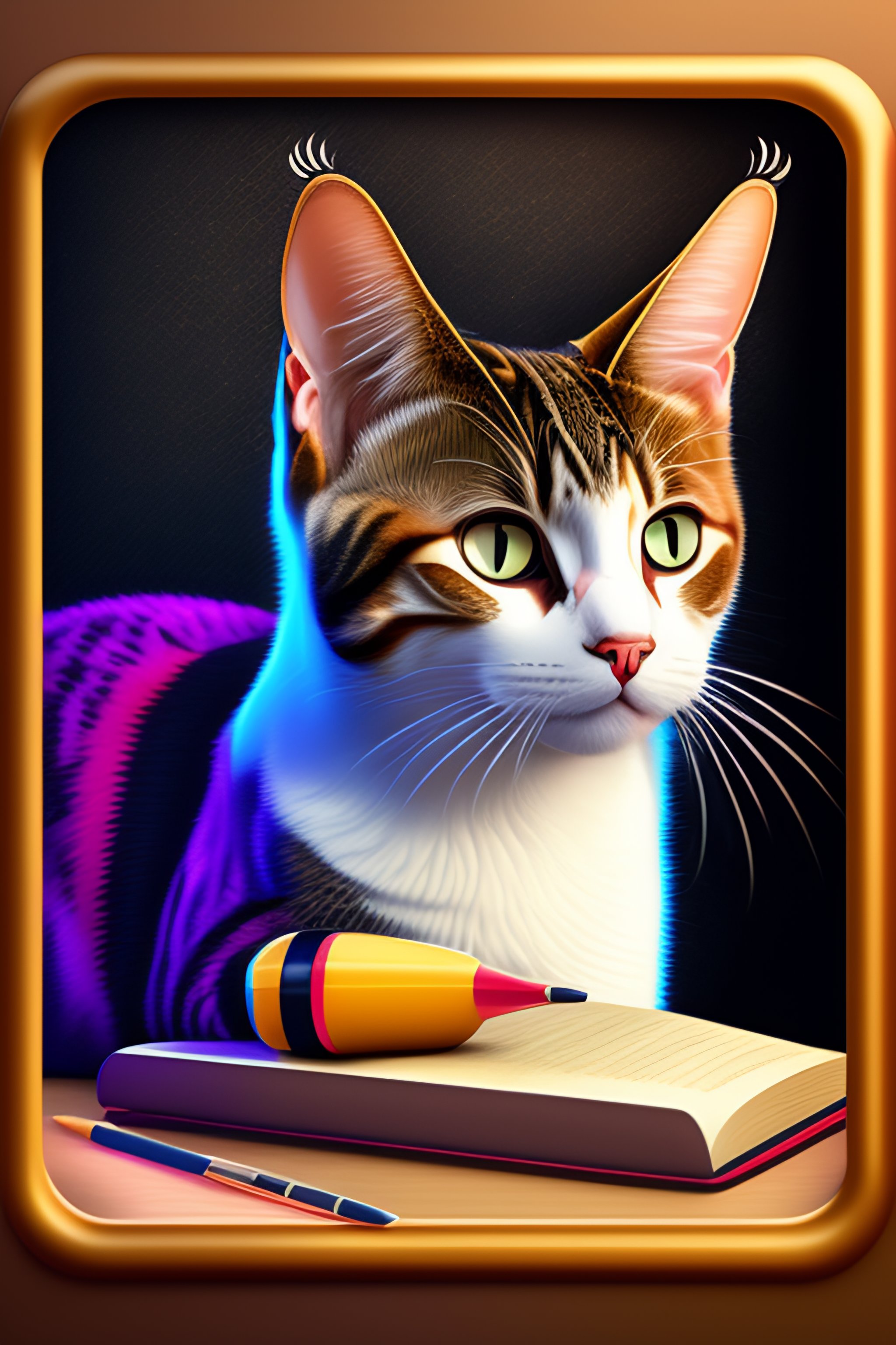 Lexica - Design for t shirt of flat vector 2D image of A cat studying ...