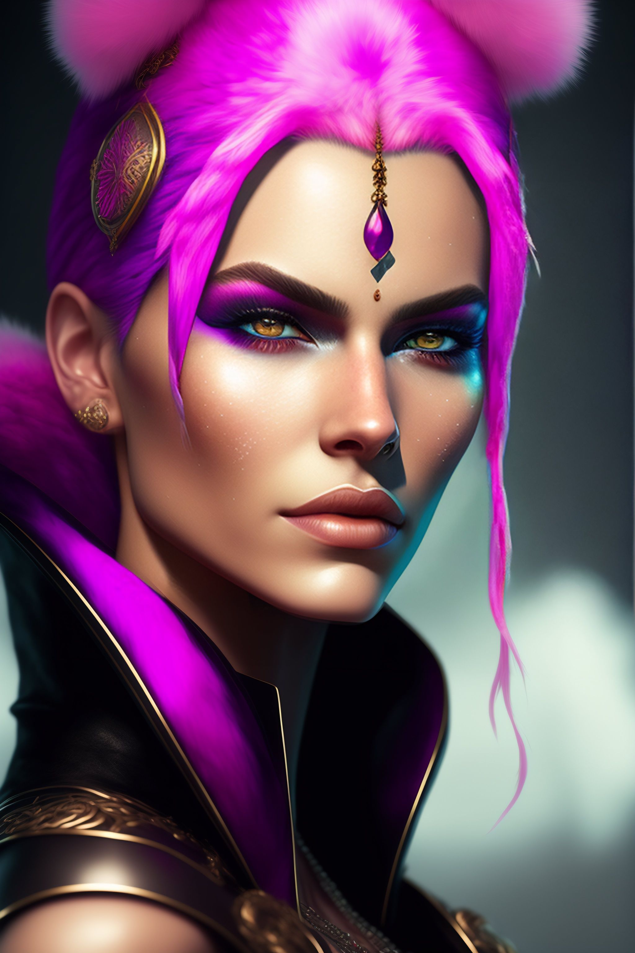 Lexica - Portrait painting of a punk woman warrior with (pink eyes ...