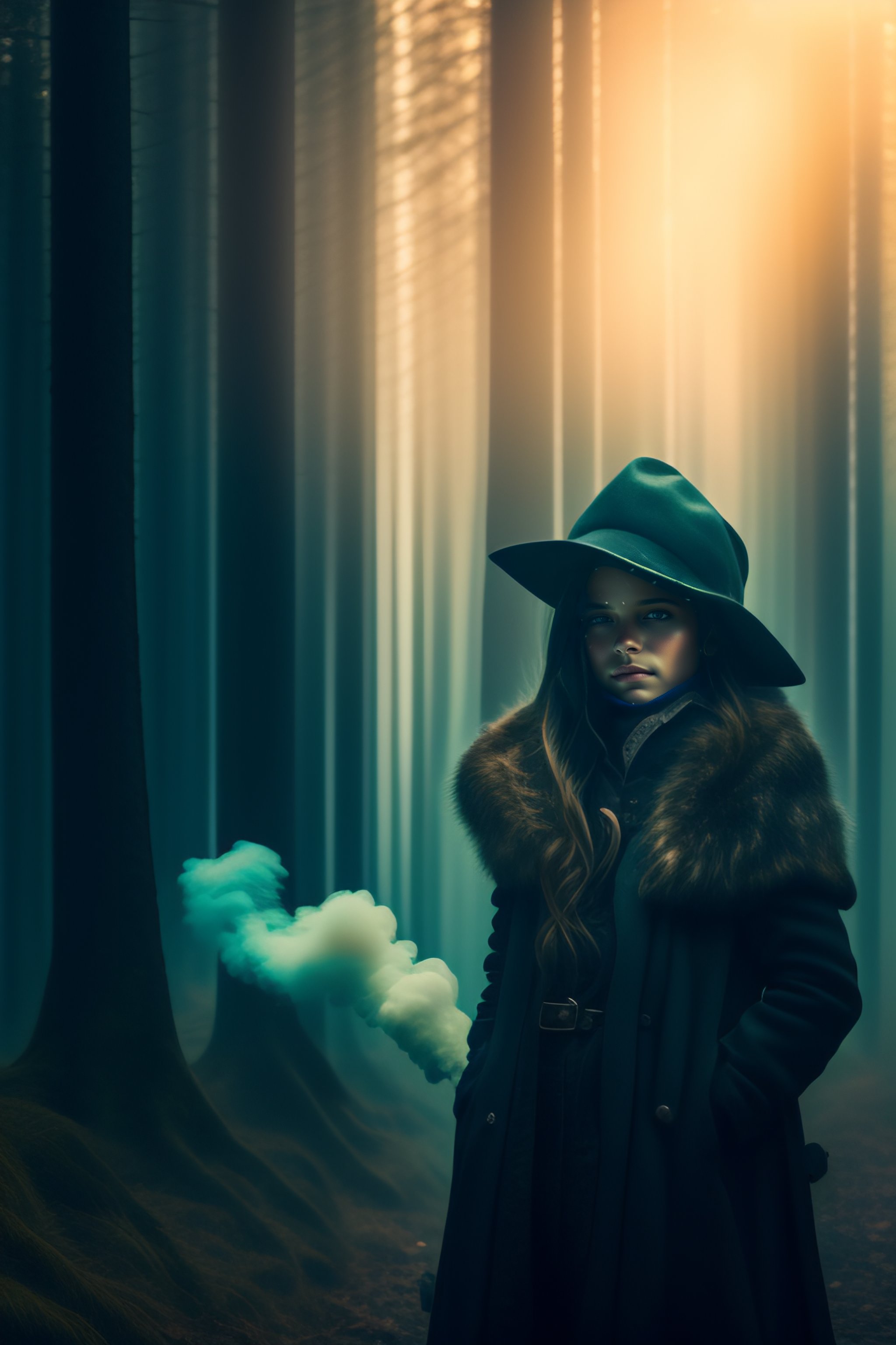Lexica - The girl is a hunter, a dark fantasy atmosphere, a dark forest ...