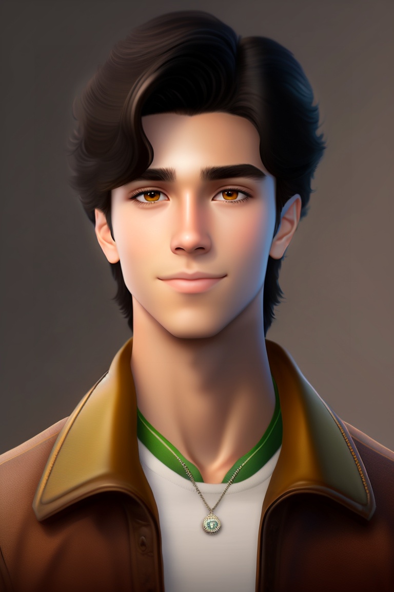 Lexica - A handsome teenage boy with black hair and large, jaded brown eyes