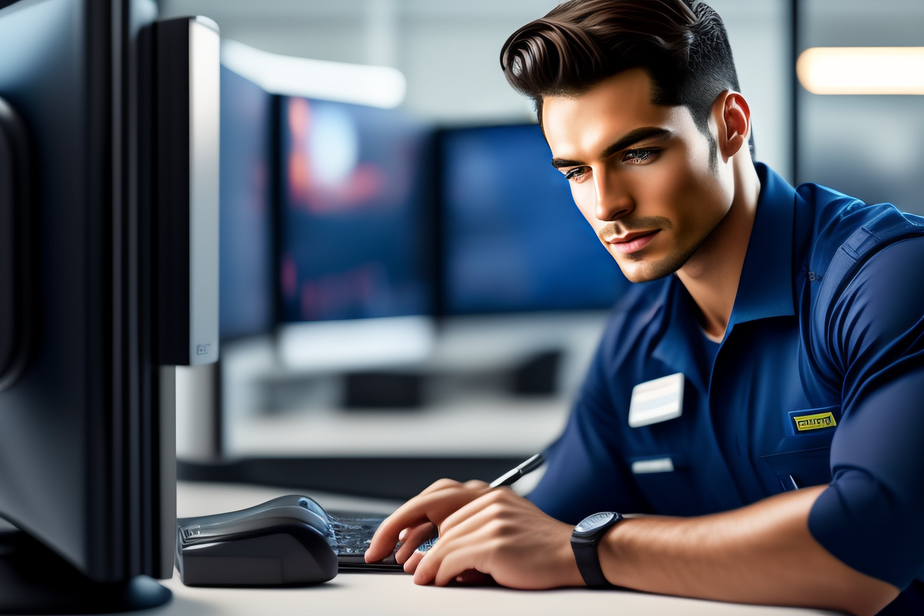 Lexica - Employee working on computer realistic quality detailed image ...