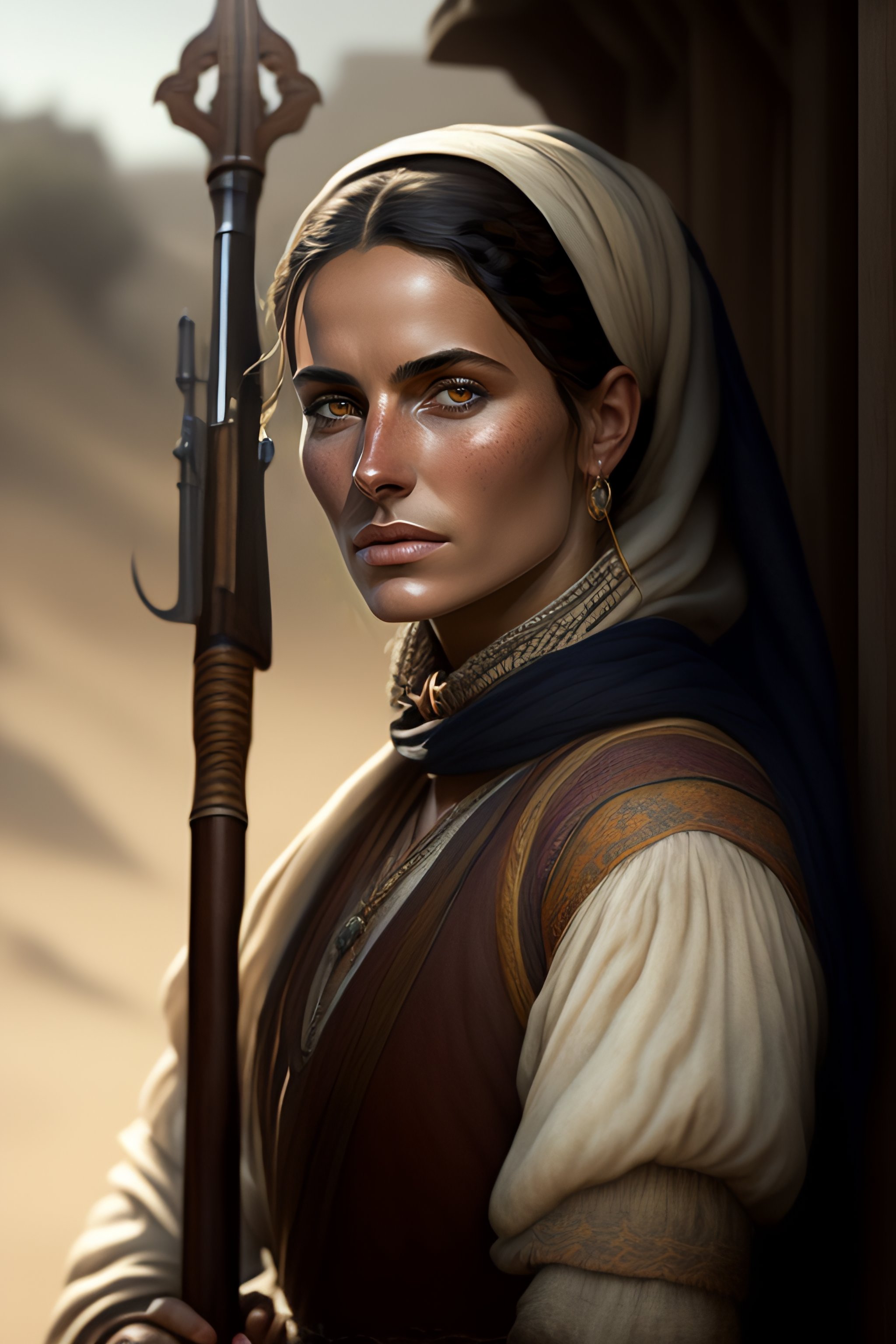 Lexica - Portrait of a spanish peasant woman with an antique musket in ...