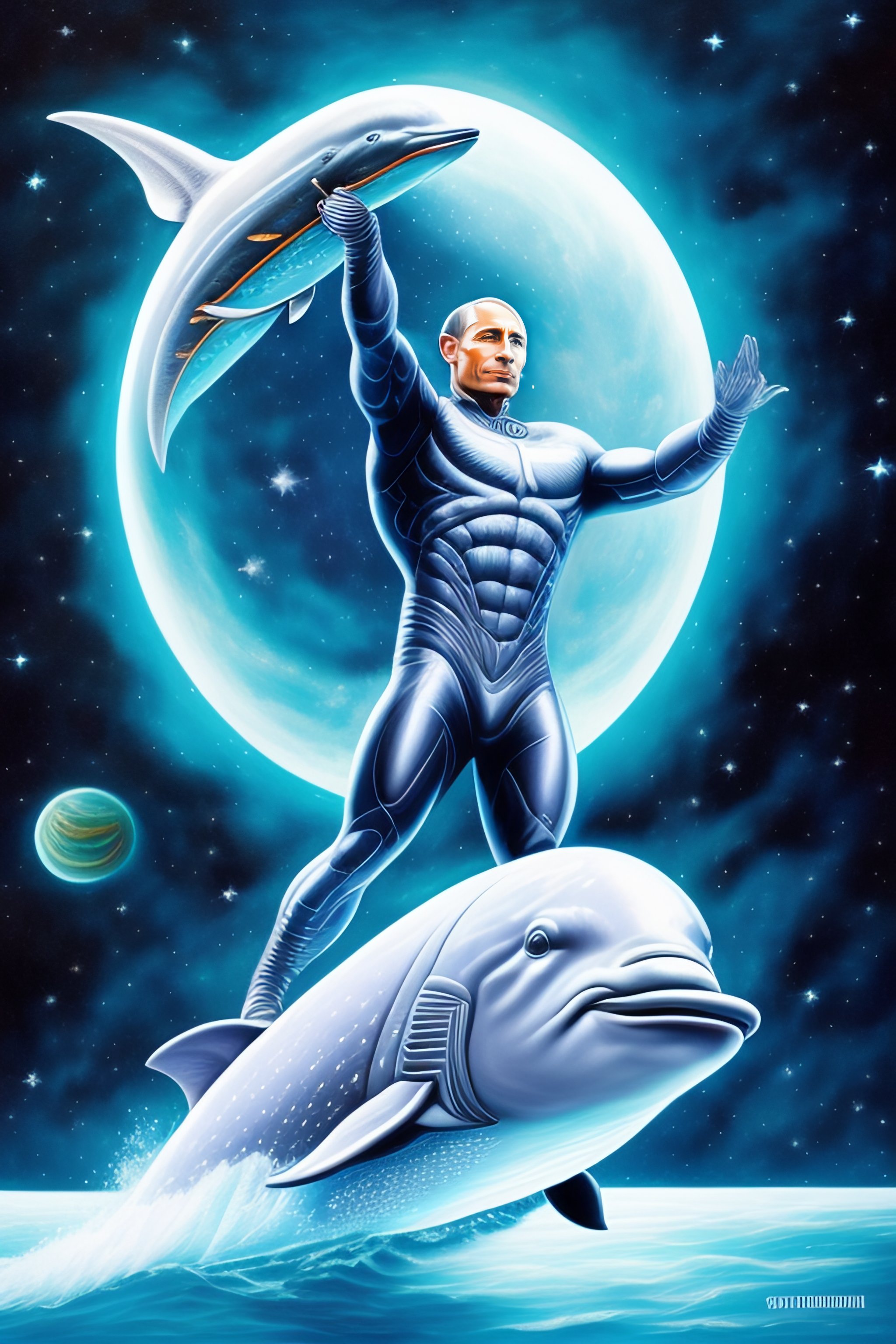 Lexica - Silver surfer flying in space hand drawn standing on a dolphin ...