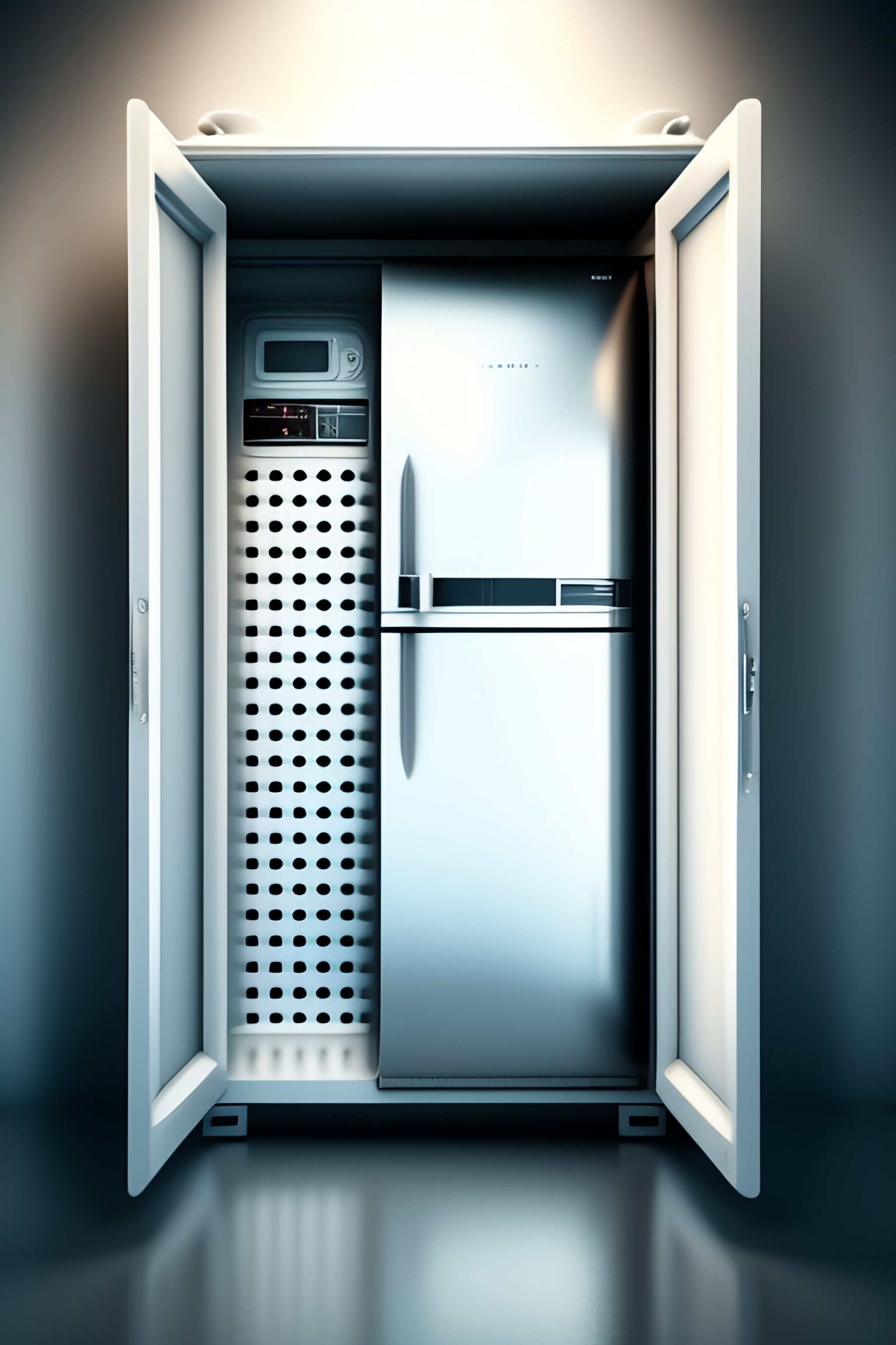 Lexica Portrait of an inside empty refrigerator, minimalist, retro