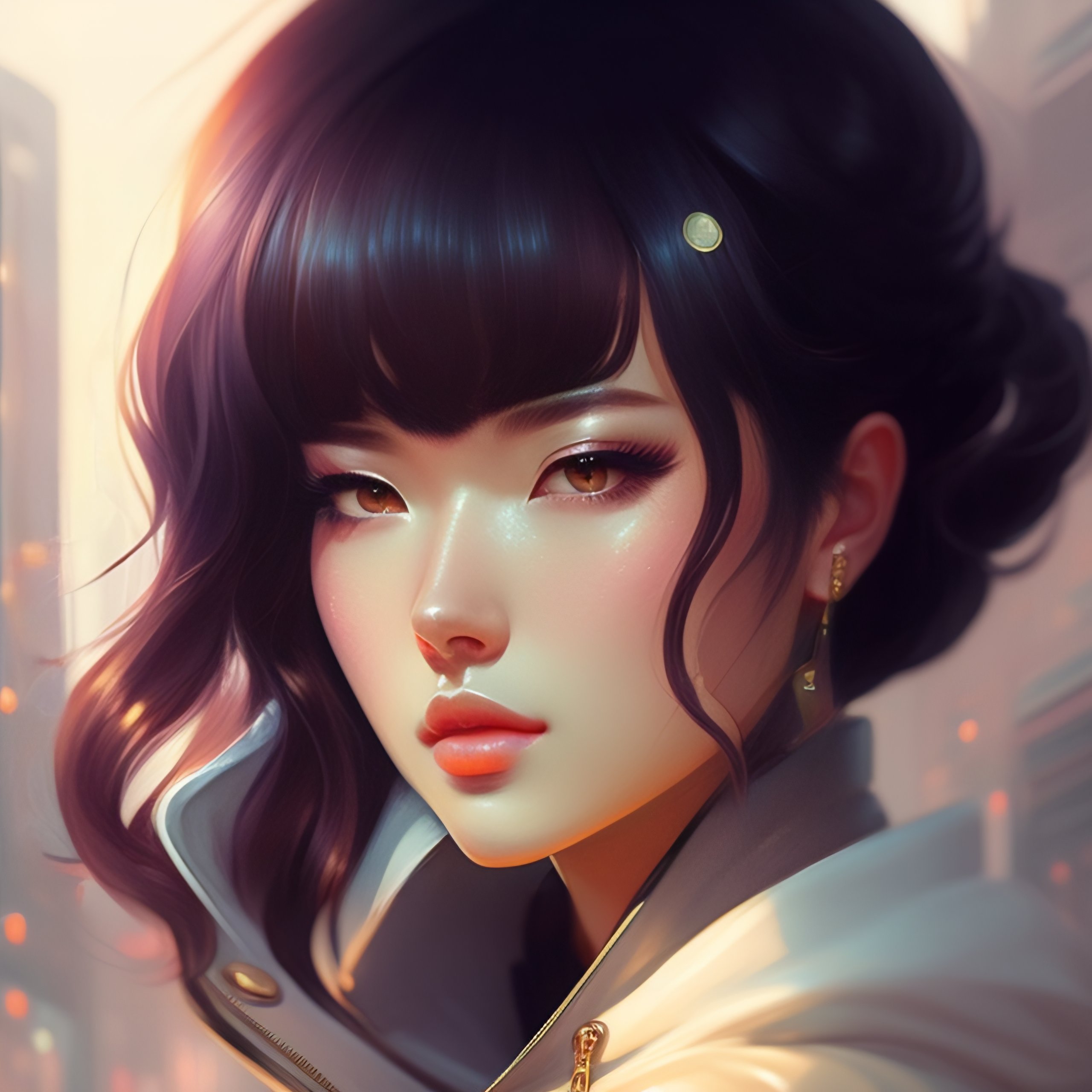 Lexica Elegant Girl In Urban Outfit Cute Fine Face Rounded Eyes Digital Painting Fan Art