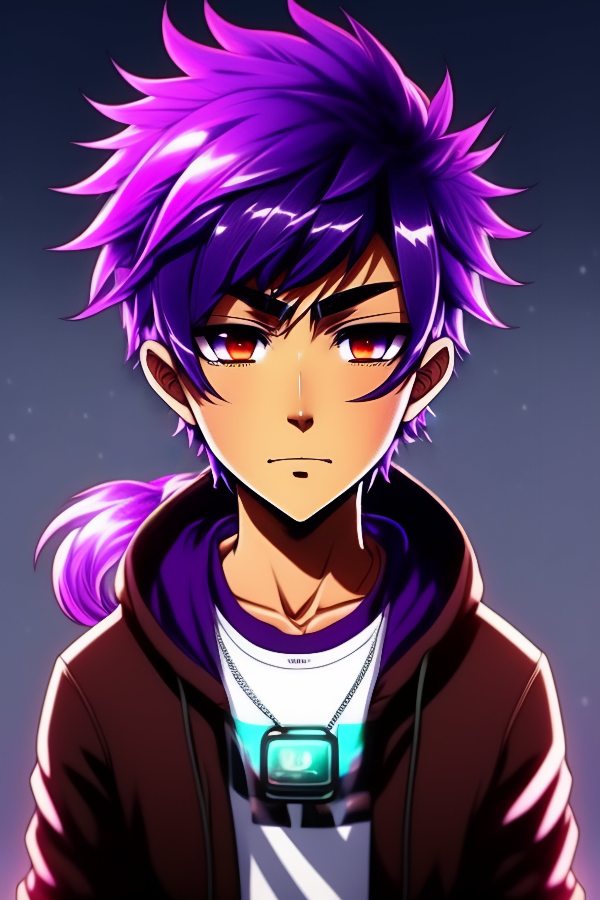 Lexica Purple Hair Anime Brown Guy Indian Dark Skin Brown Face 