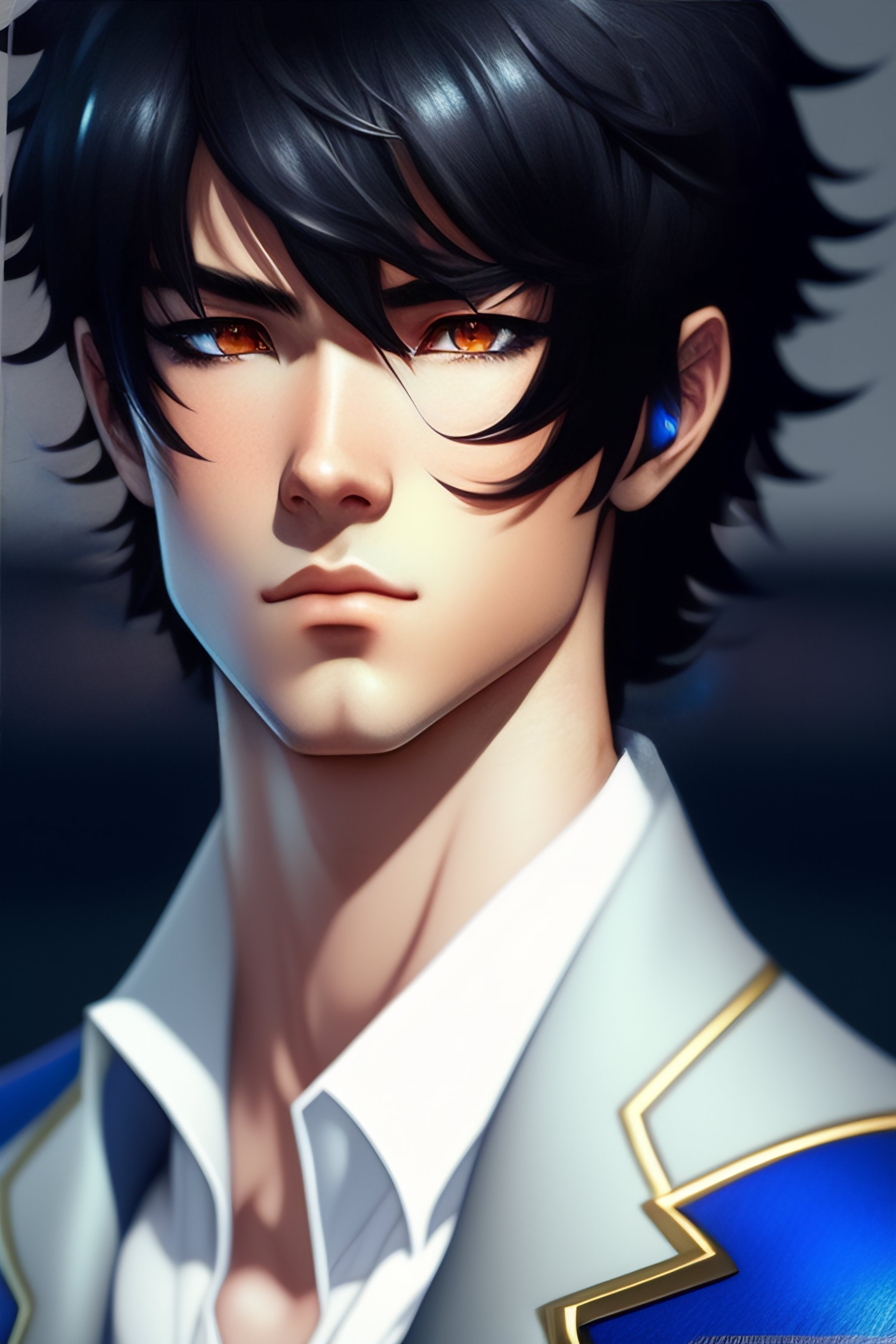 Lexica - Anime boy, black hair, blue eyes, photorealistic