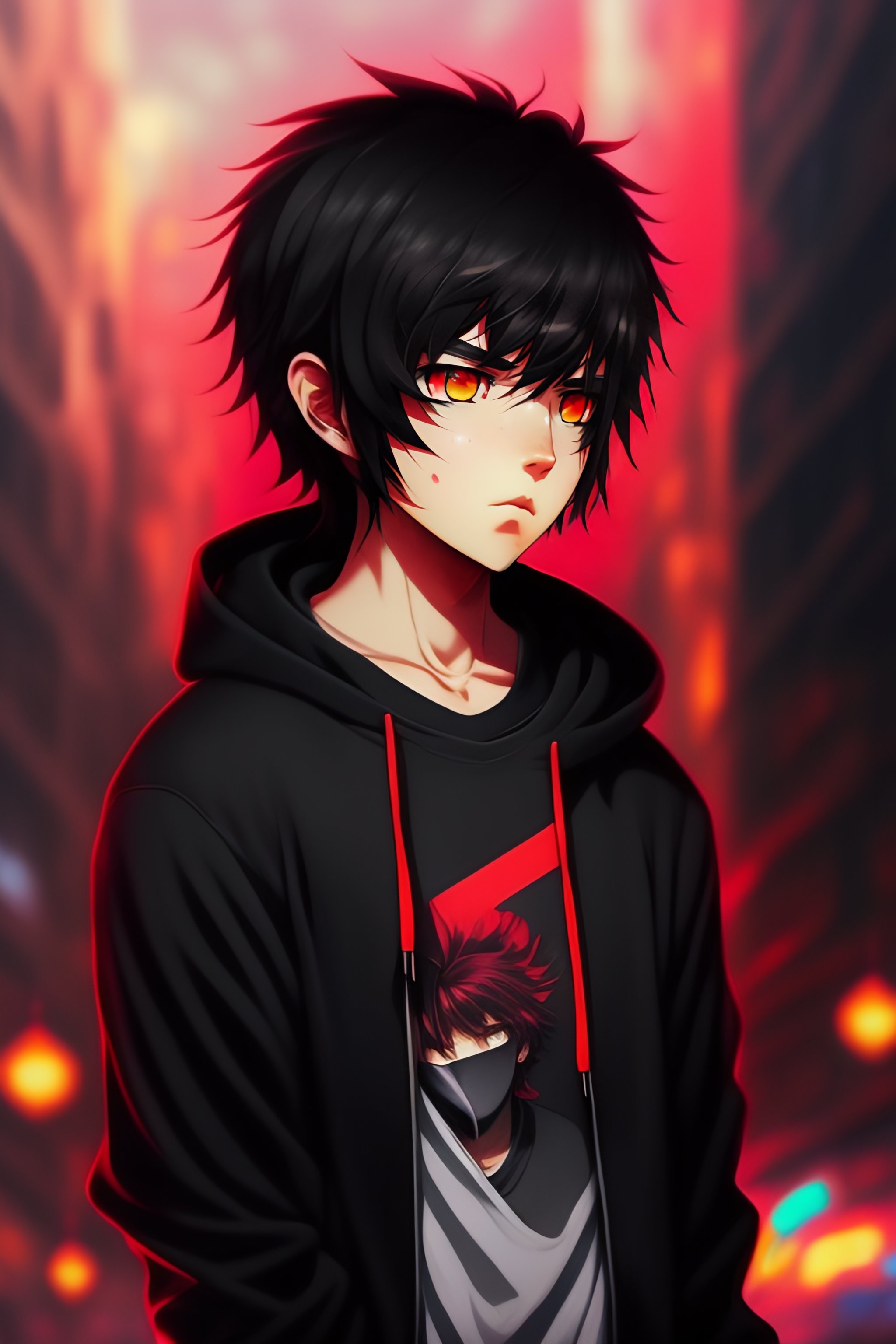 anime boy with red and black hair