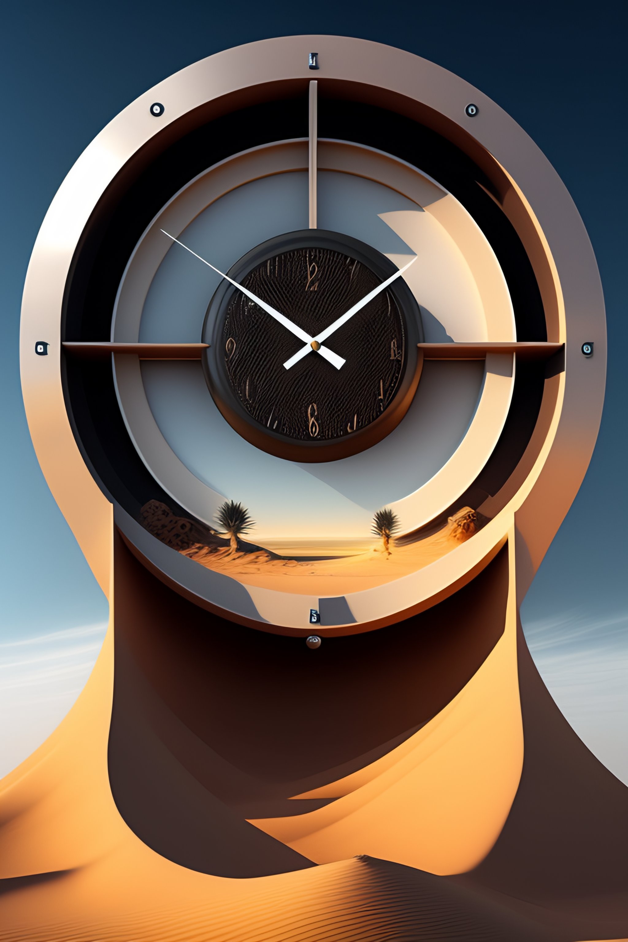 Lexica - Futuristic wall clock driving the sands of time. apocalyptic