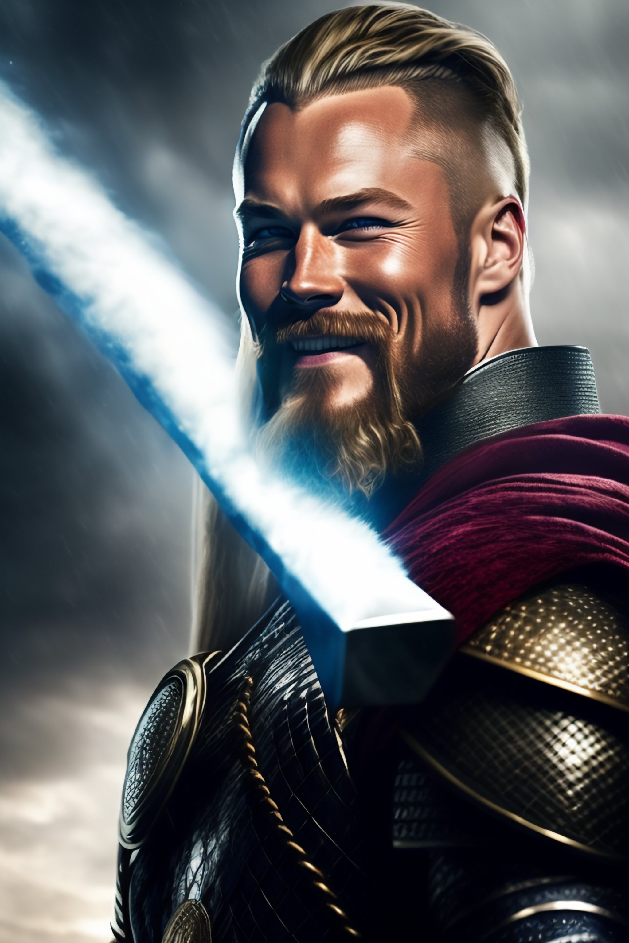 Lexica - Ragnar Lothbrok as Thor , lifting stormbreaker , smiling ...