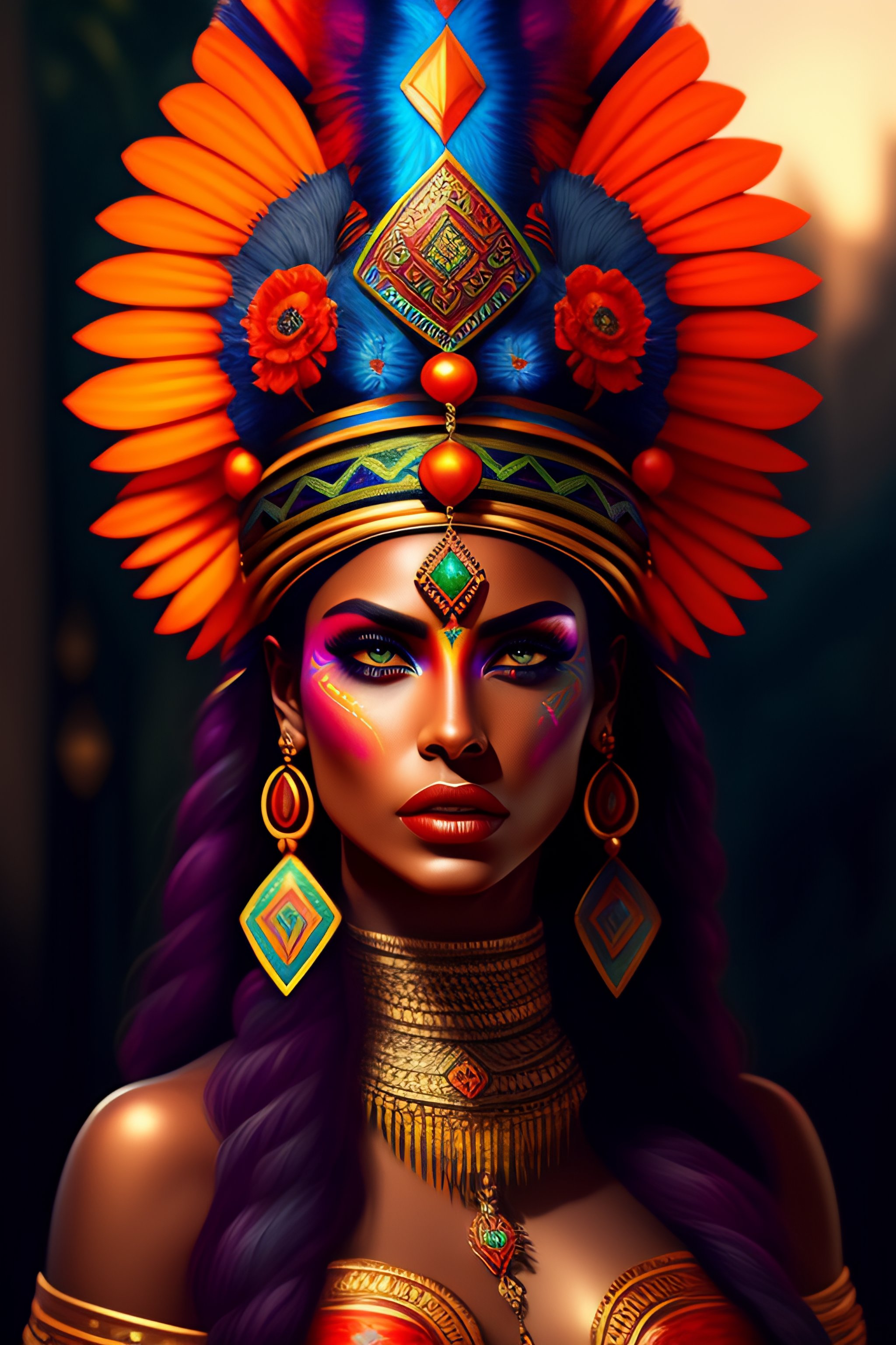 Lexica - Aztec pepe goddess, vivid colors, war of colorss, dark shadows ...