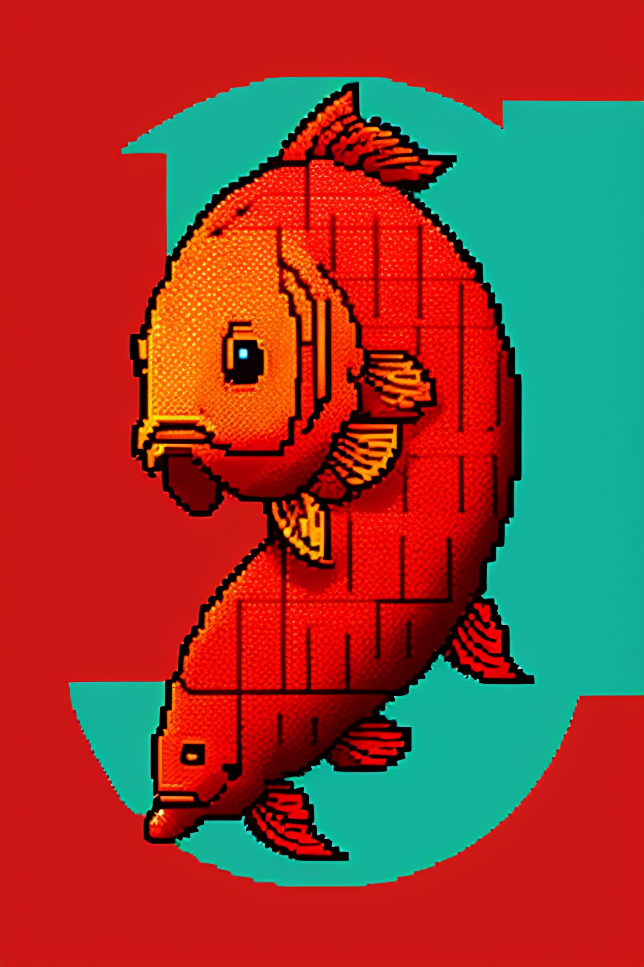 Lexica - Pixelart Carp with mouth open and colorful reddish color.
