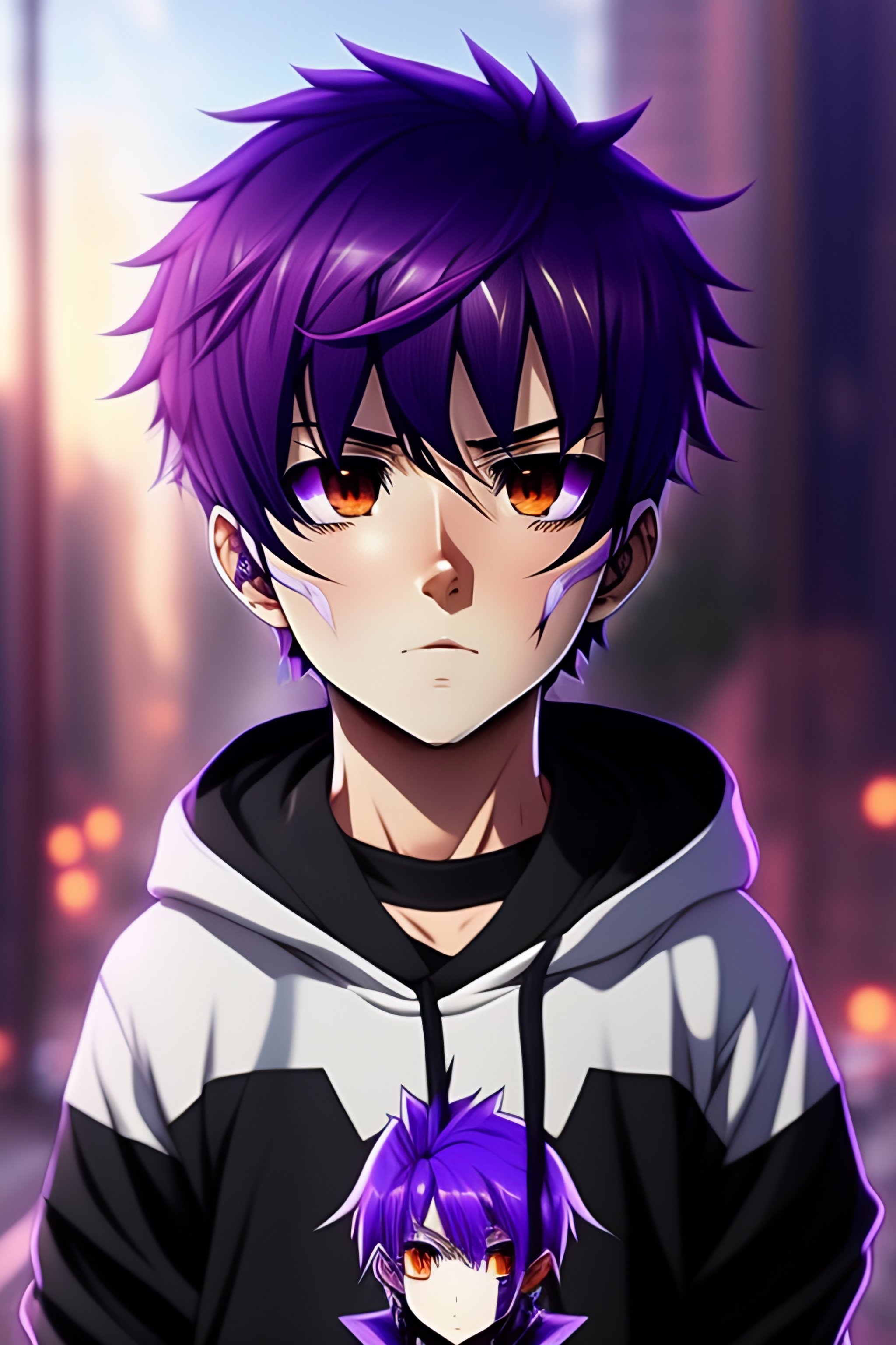 anime boy with black hair and purple eyes