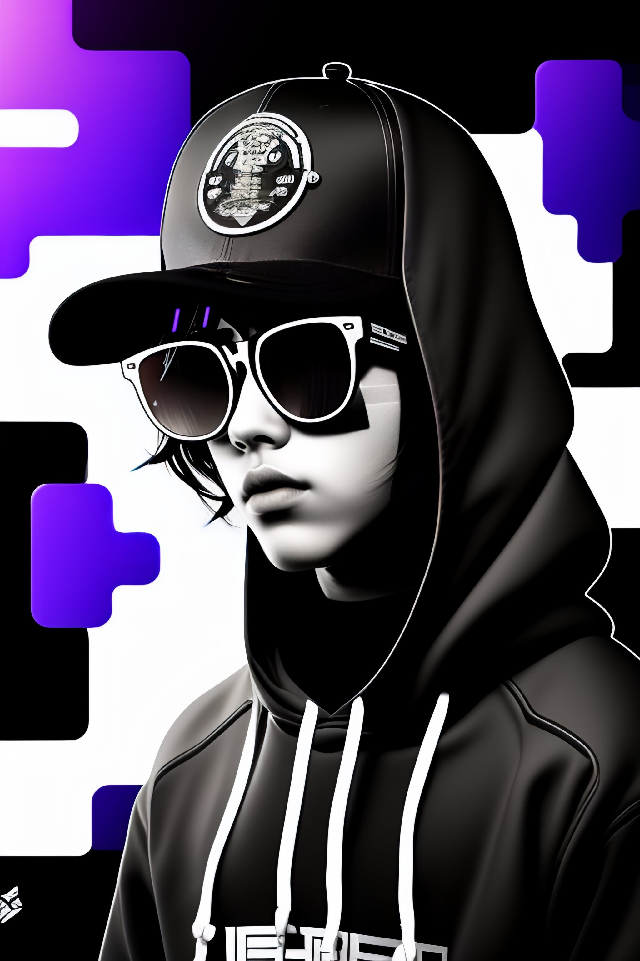 Lexica Twitch vtuber model , boy in black hoodie, long dark hair