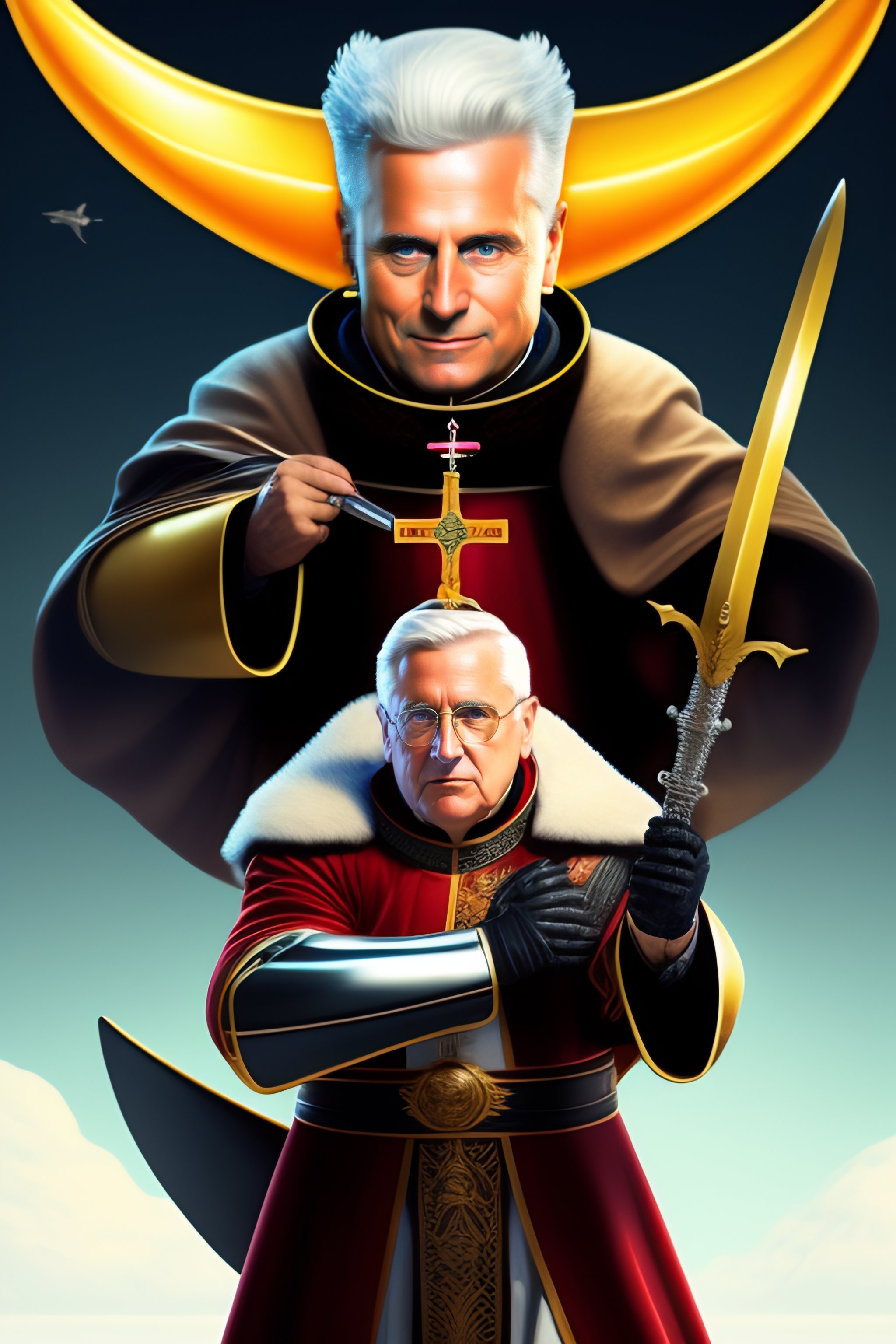 Lexica - The pope Ratzinger riding a robot shark with shootgun in the ...