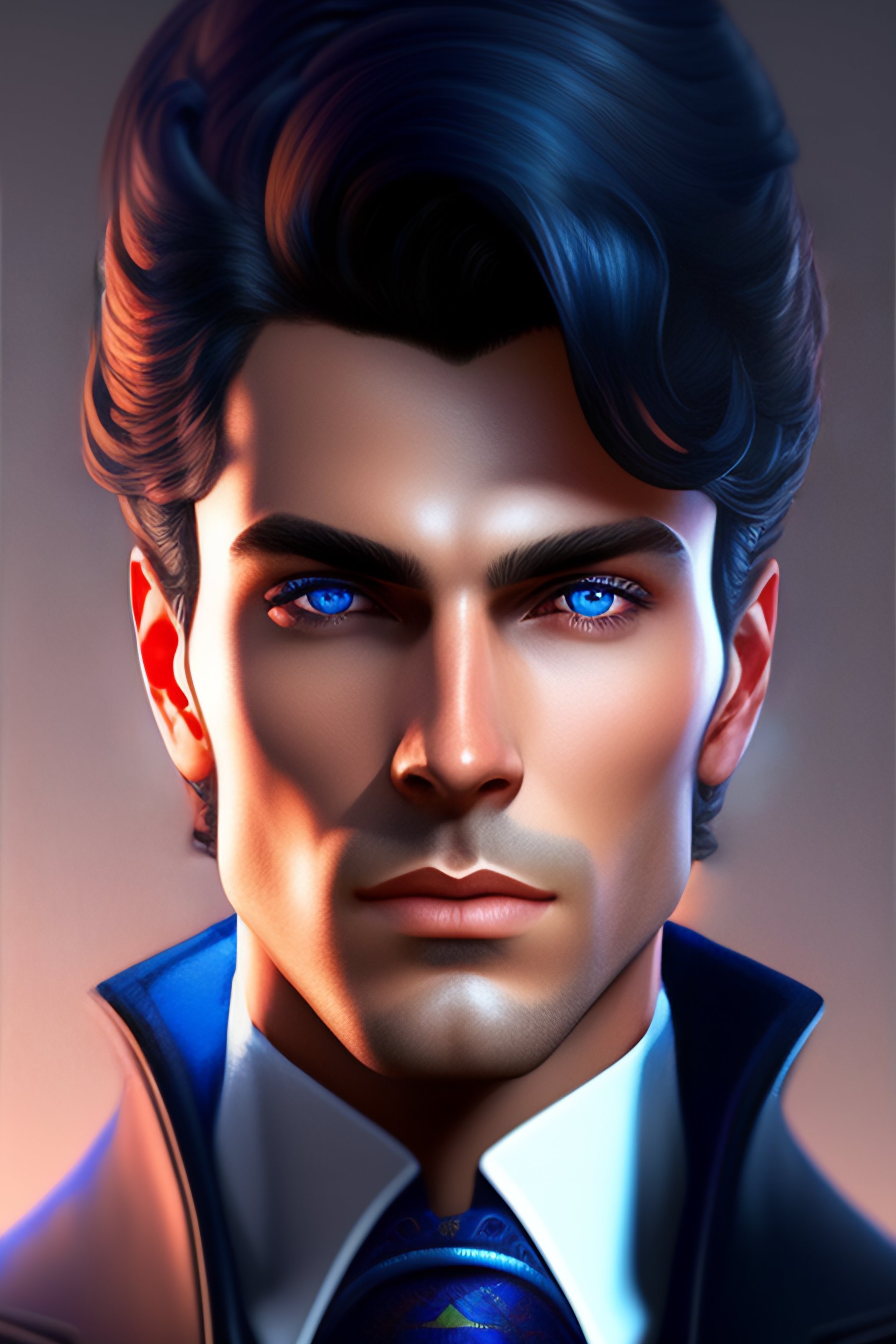 Lexica - Portrait of a handsome man with dark hair and blue eyes ...