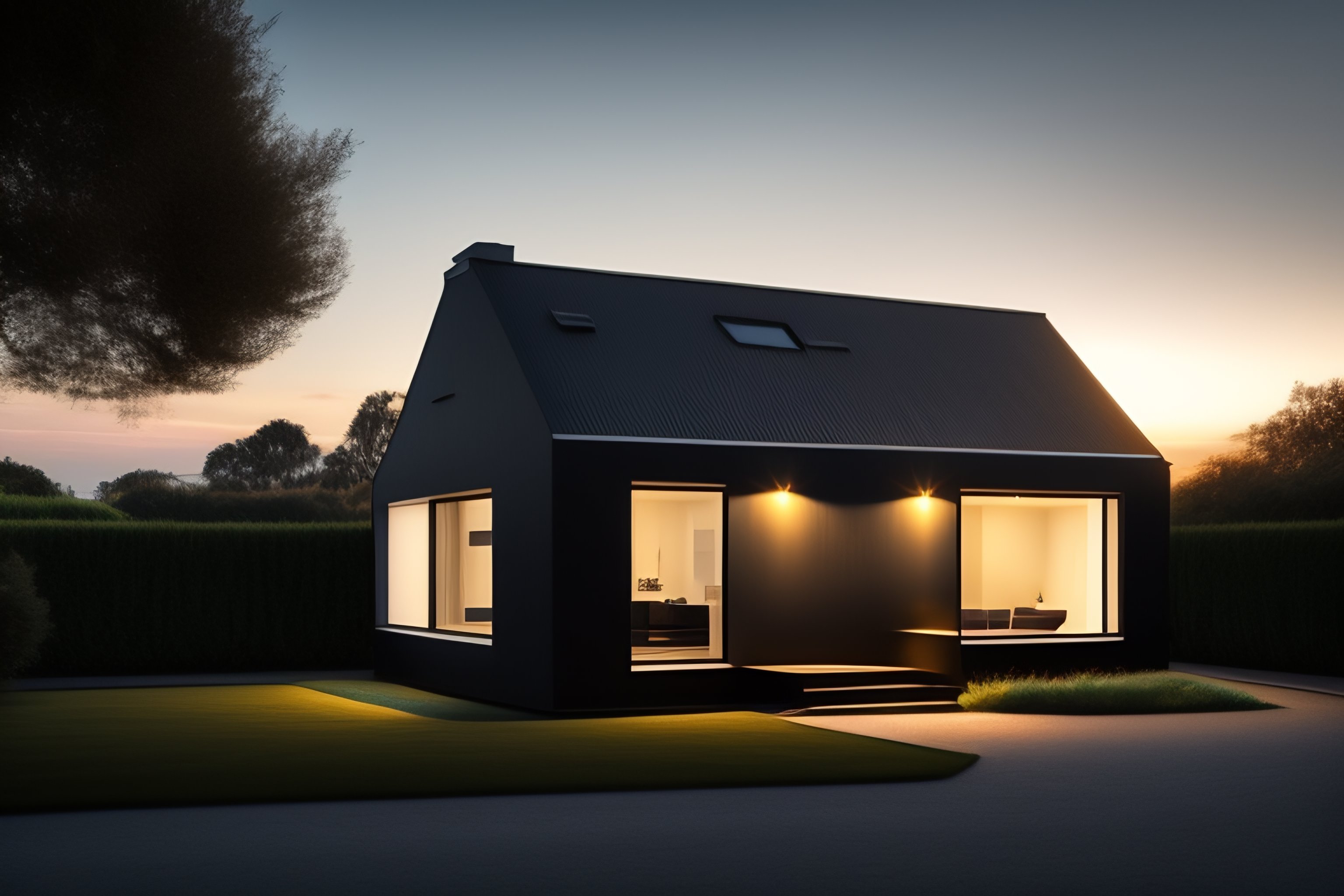 Lexica Small house black walls exterior sunset