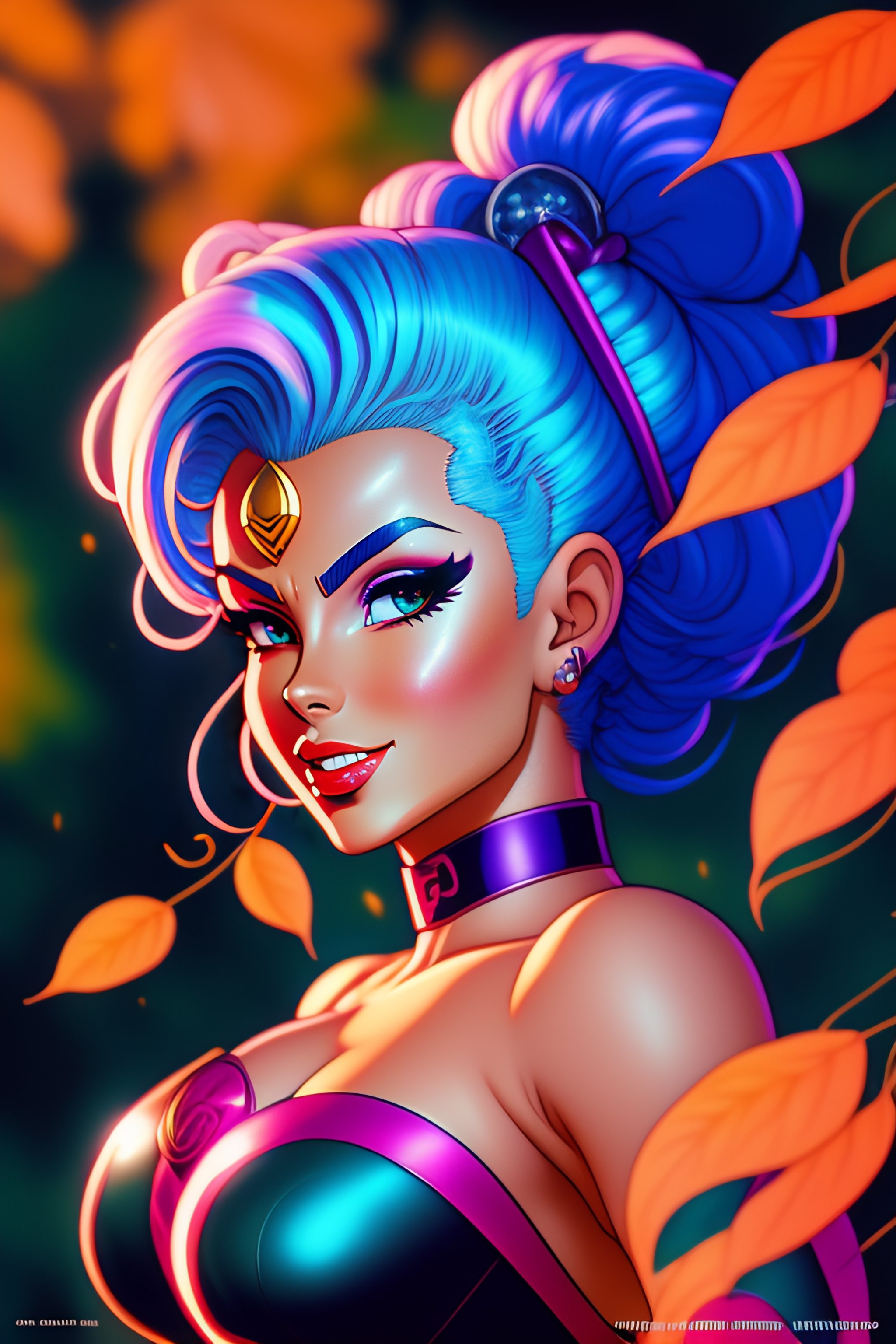 Lexica - Bulma in she-ra style. Falling leaves background; 200mm ...