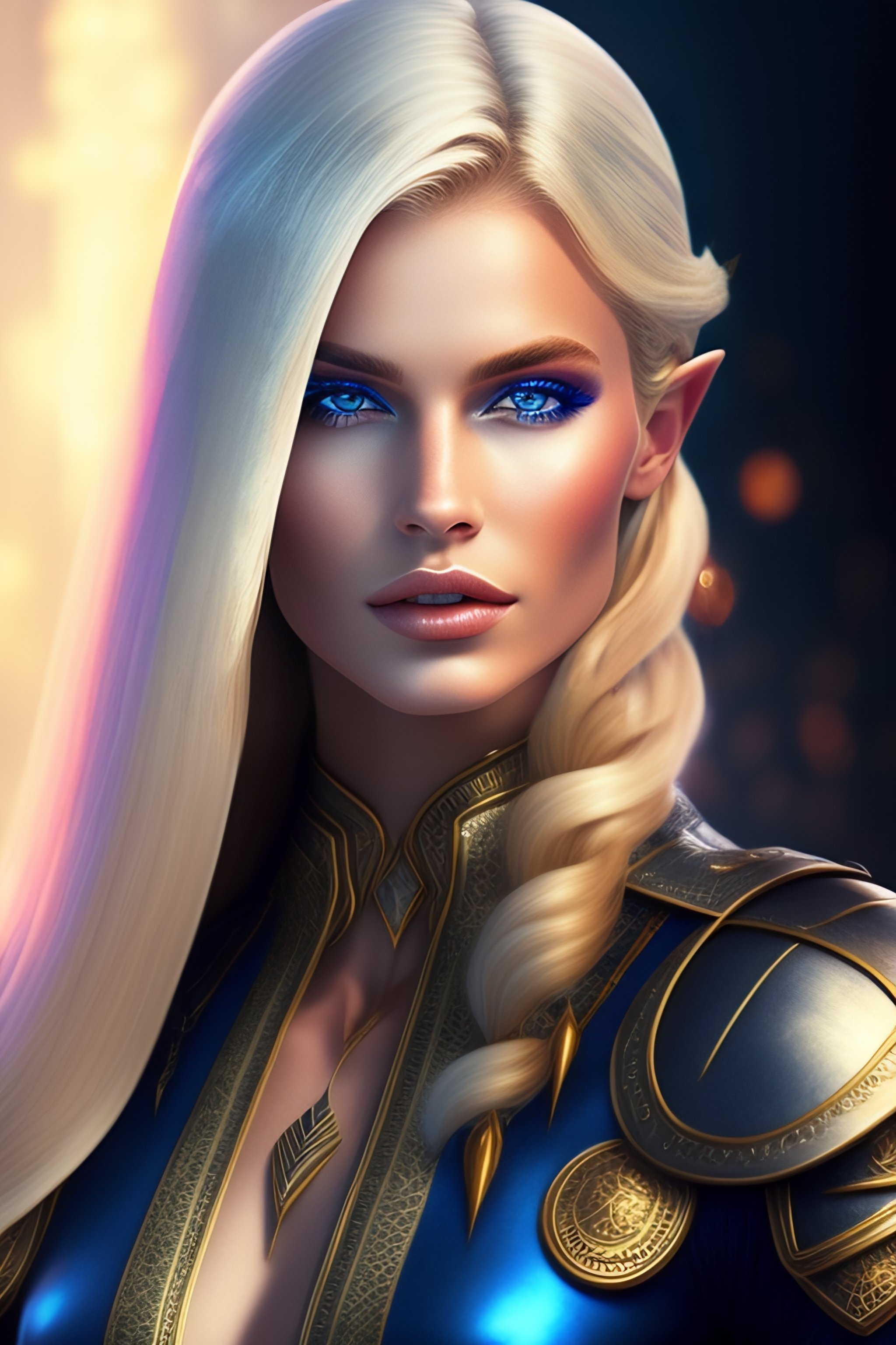 Lexica - Elf knigh blond hair blue eyes