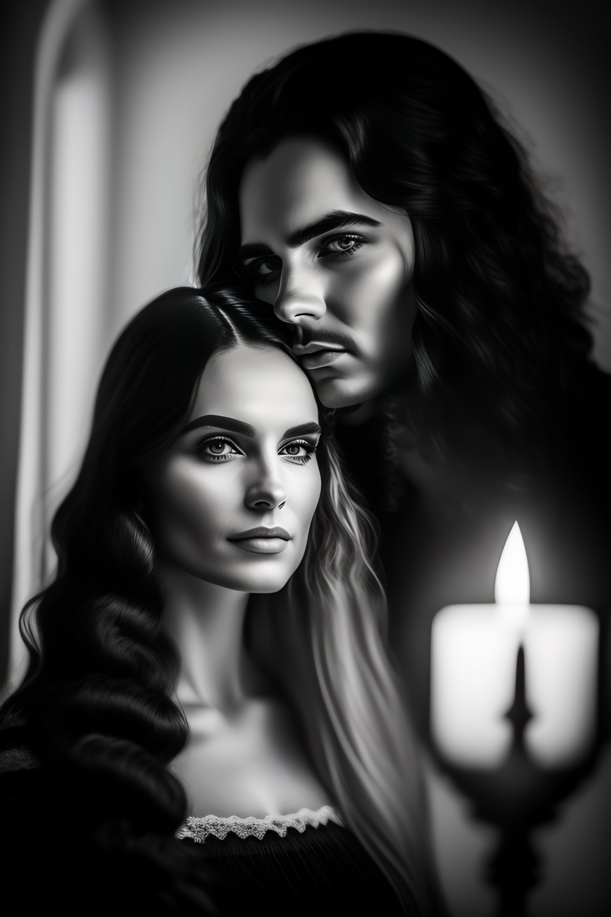 Lexica - Ghost and young woman in victorian house, black and white ...