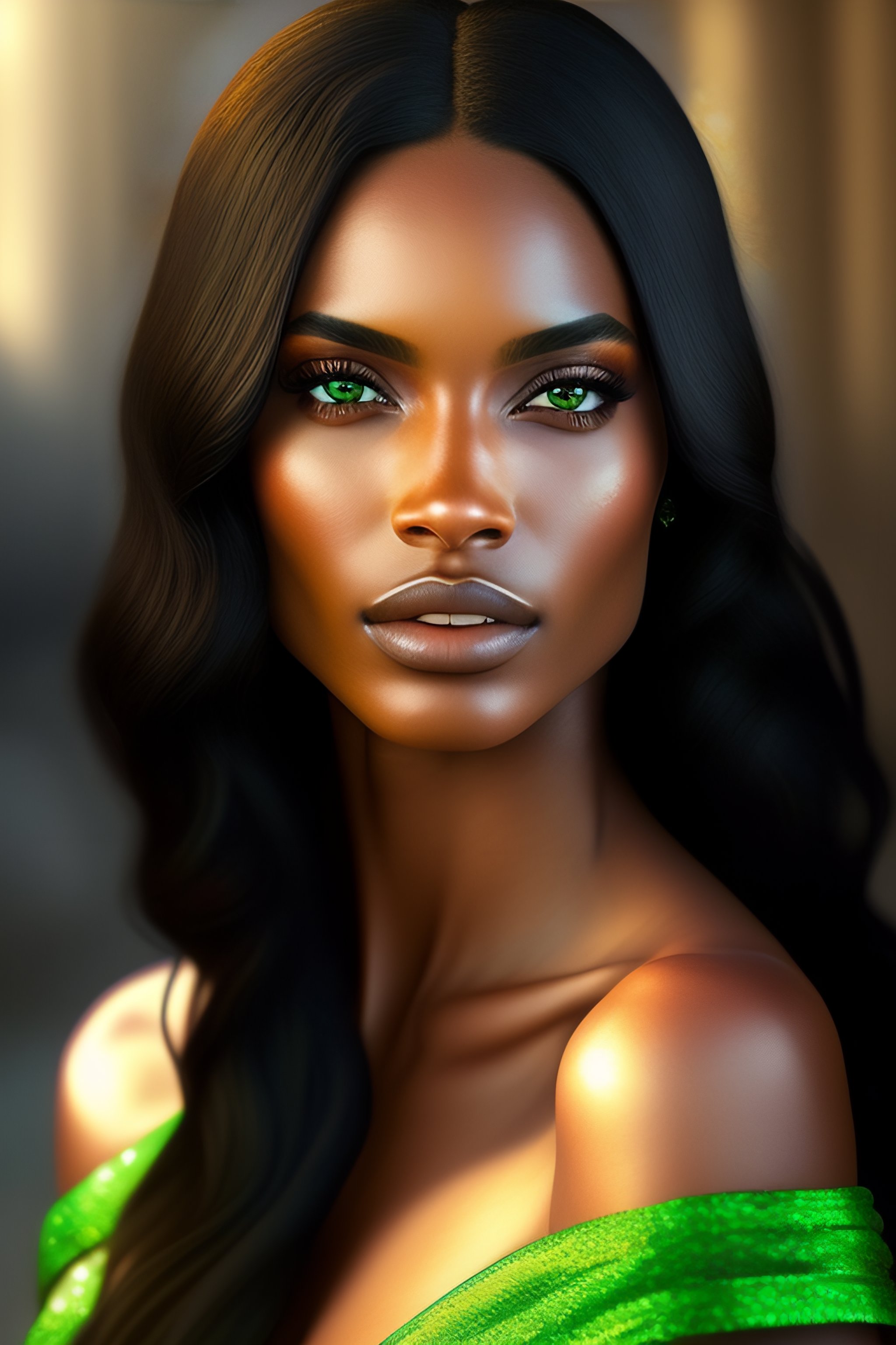 Lexica Goddess Ambra White Skin Beautiful Woman Long Black Hair Full Lips Hyper Realistic 