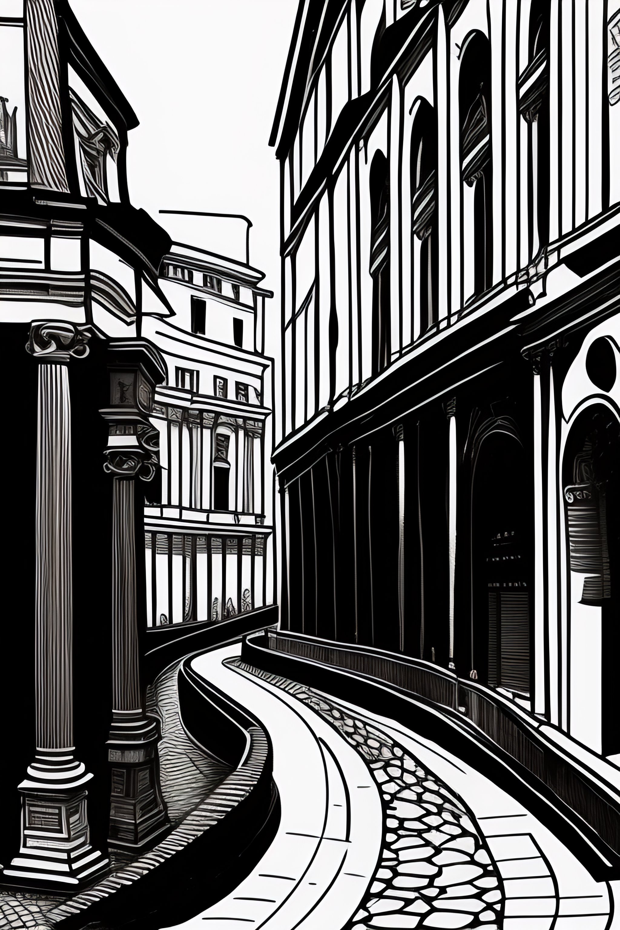 Lexica - Line drawing of Rome city , Modigliani style painting