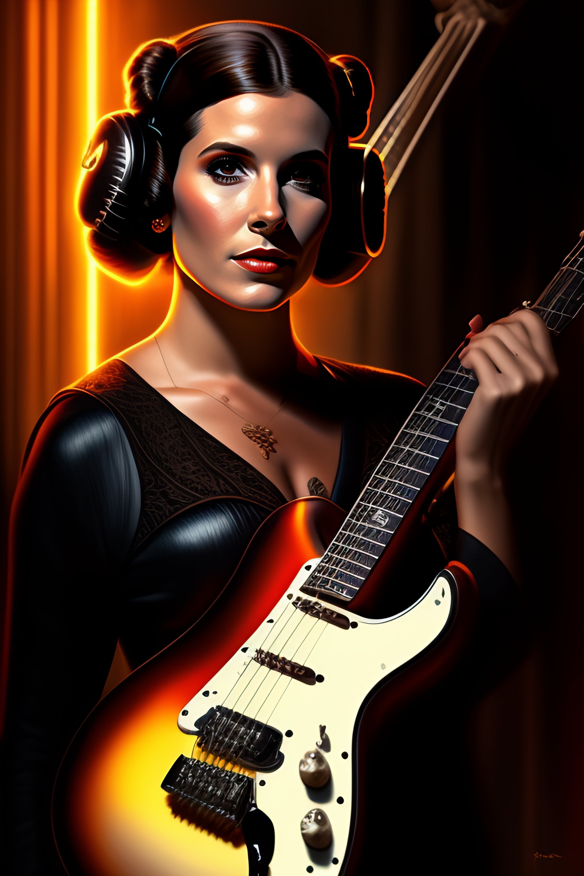 Lexica - Portrait of princess leia playing the electric guitar ...