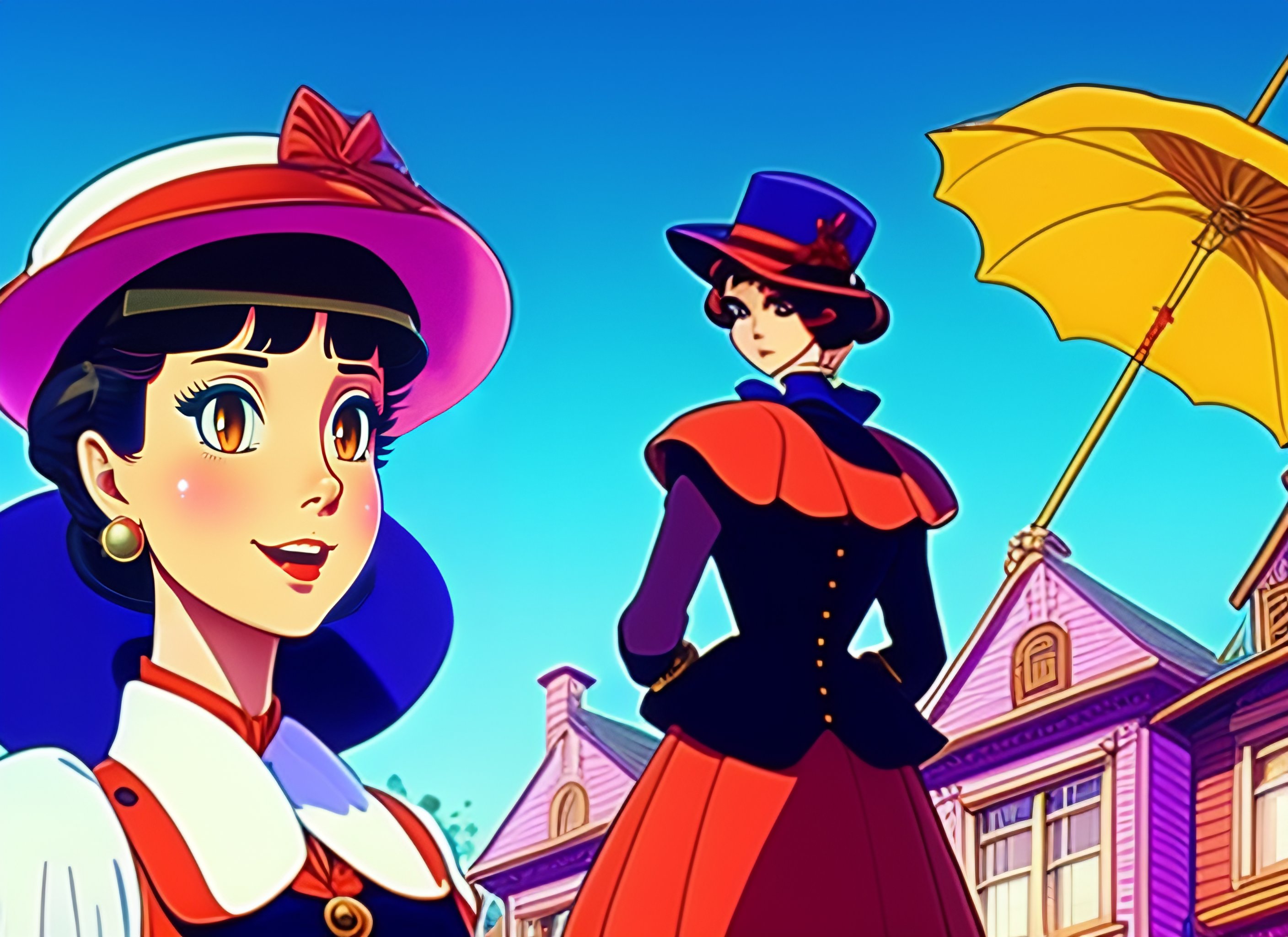 Lexica - Mary Poppins, style of 80s anime, vibrant, ghibli, colourful