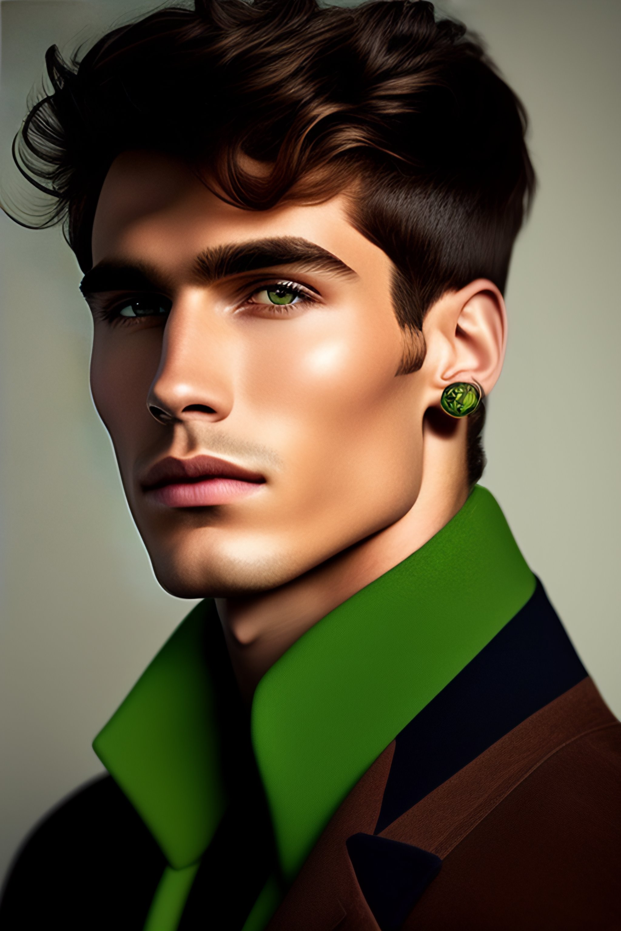 Lexica - A young man with short brown hair and dark eyes wearing a dark ...