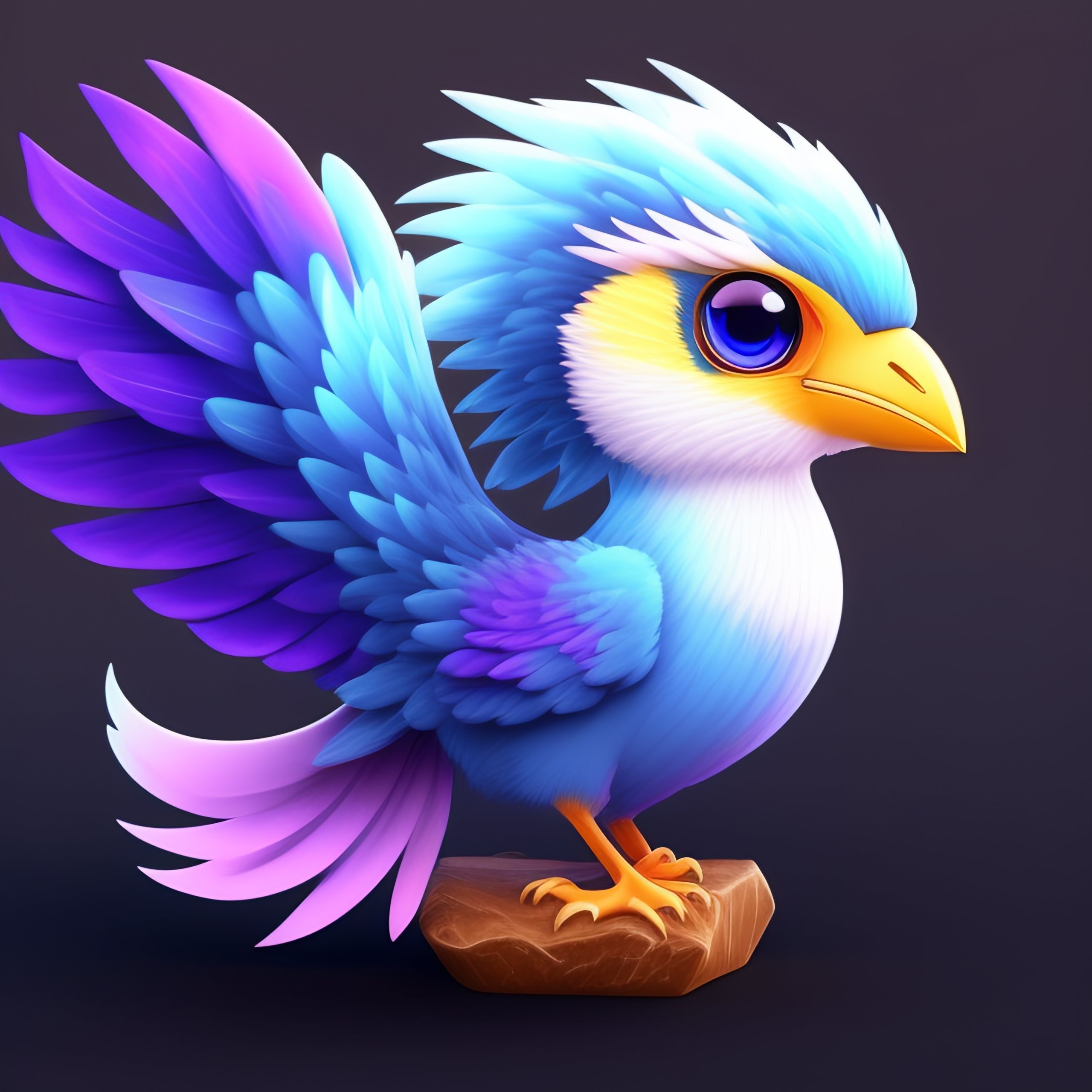 Lexica - A cute phoenix with big eyes and a black beak, it's feathers ...