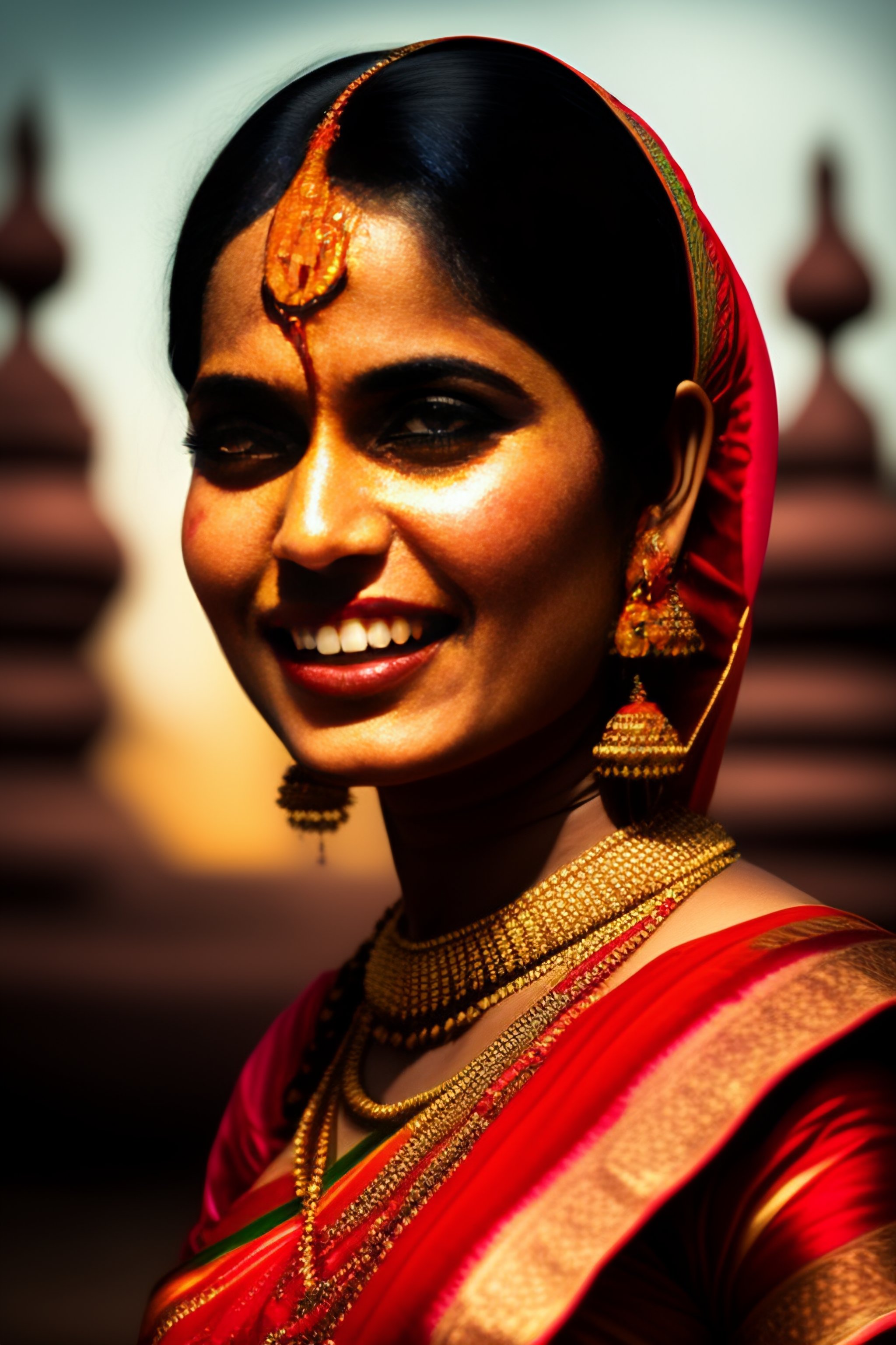Lexica A traditional Bengali woman, demonic eyes, mouth open showing