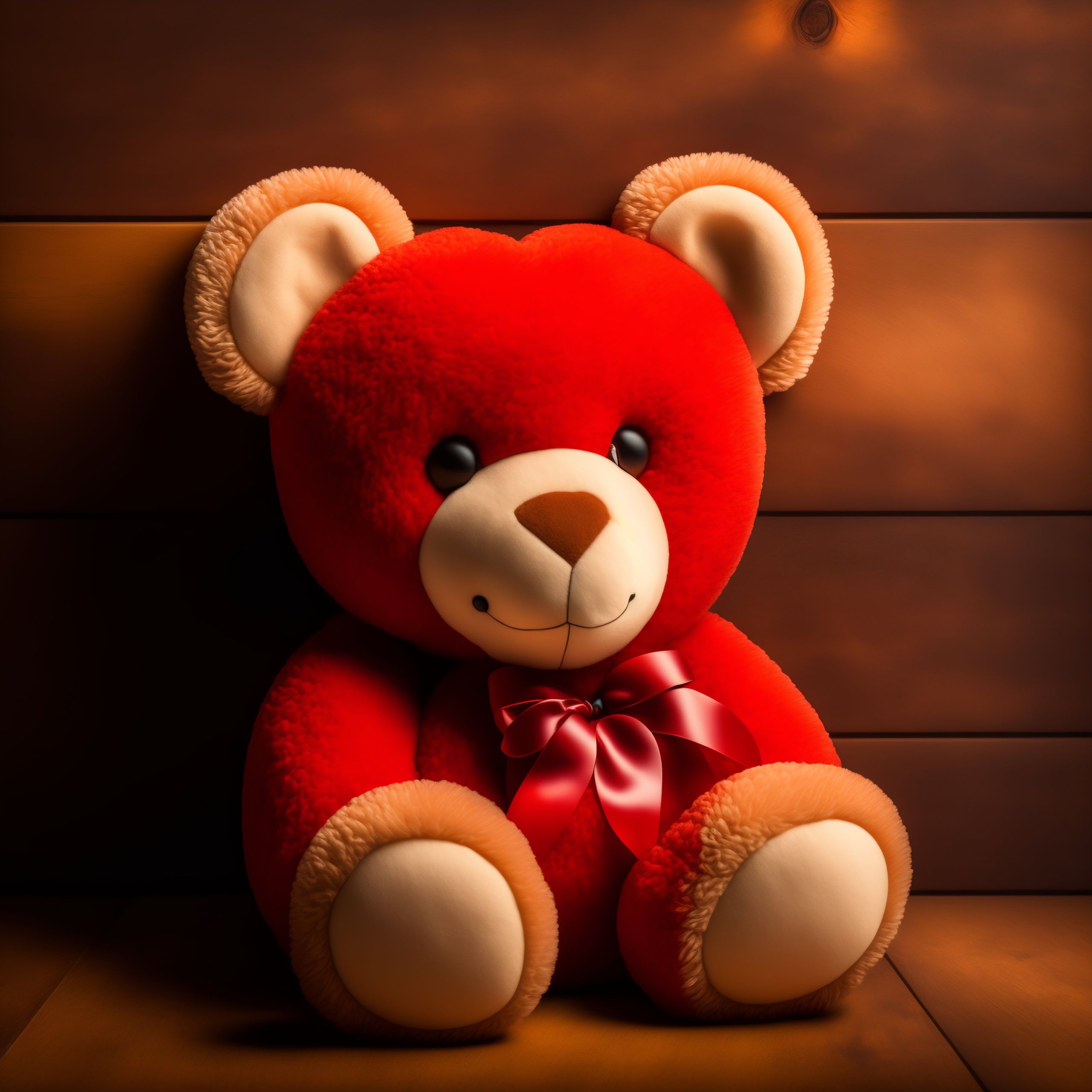 Lexica - Teddy bear with red heart on old wooden background. Valentine ...