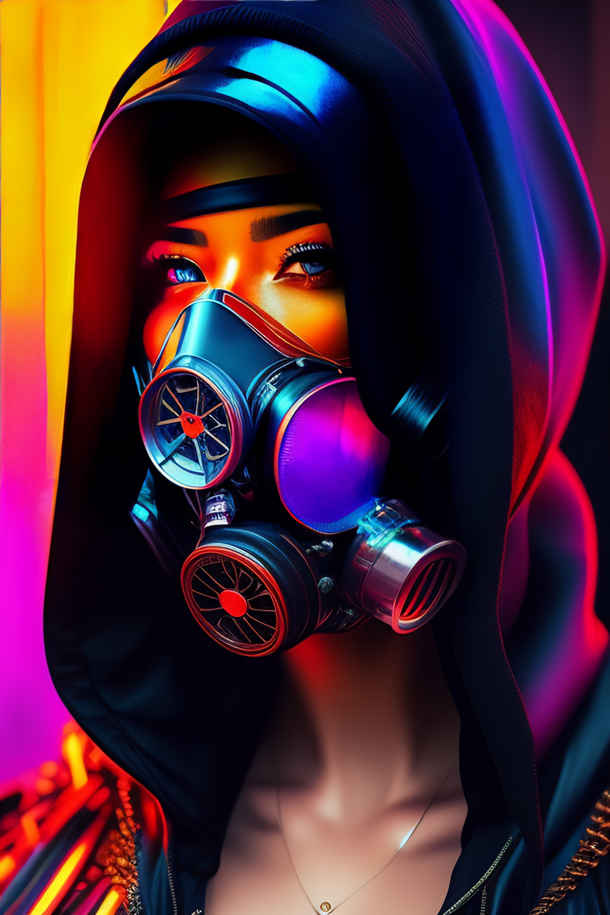 Lexica - Colorful portraits of a scary cyberpunk with gasmask, stunning ...