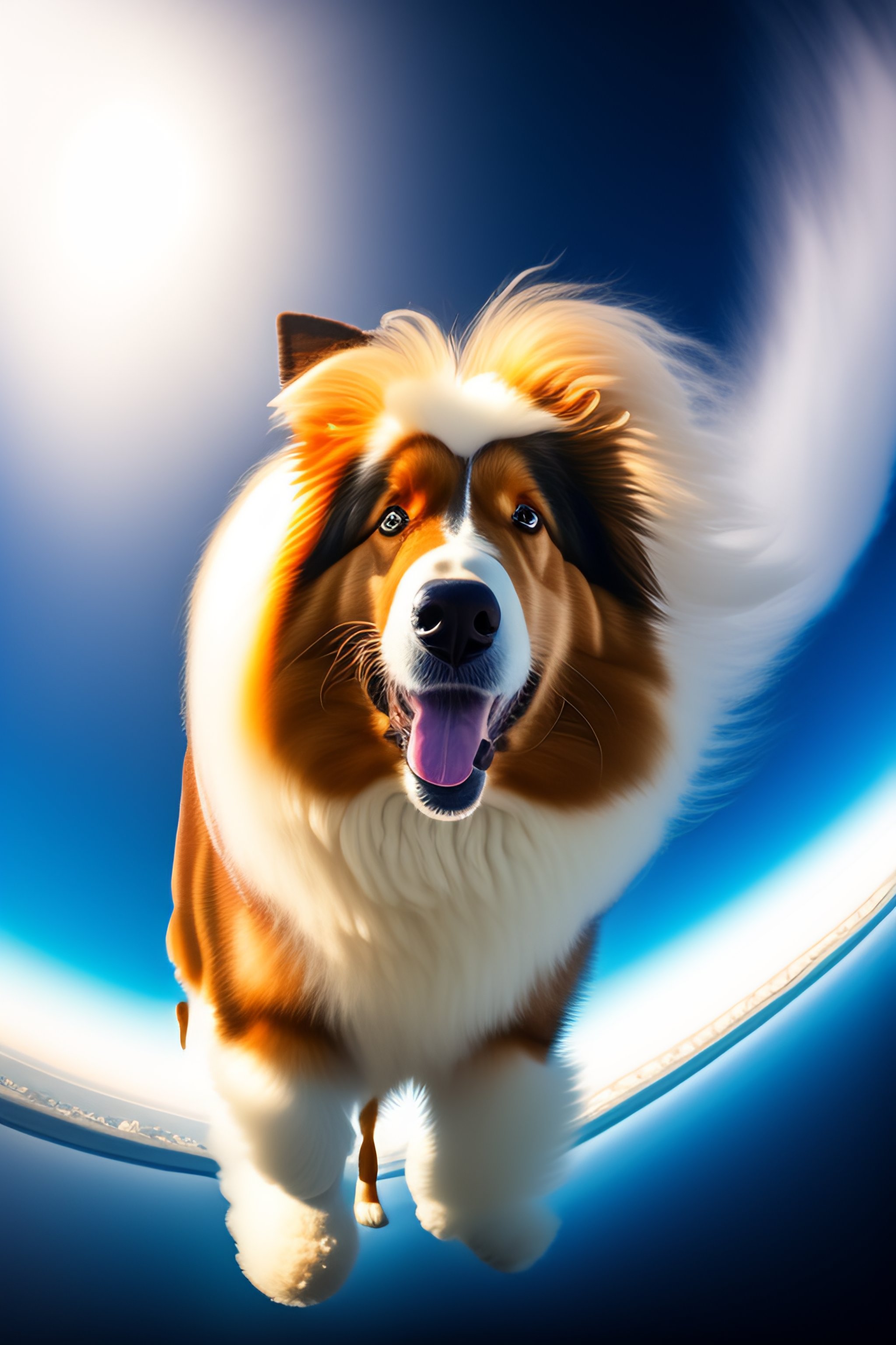 Lexica - A selfie of a long-coated Rough Collie Dog while skydiving ...