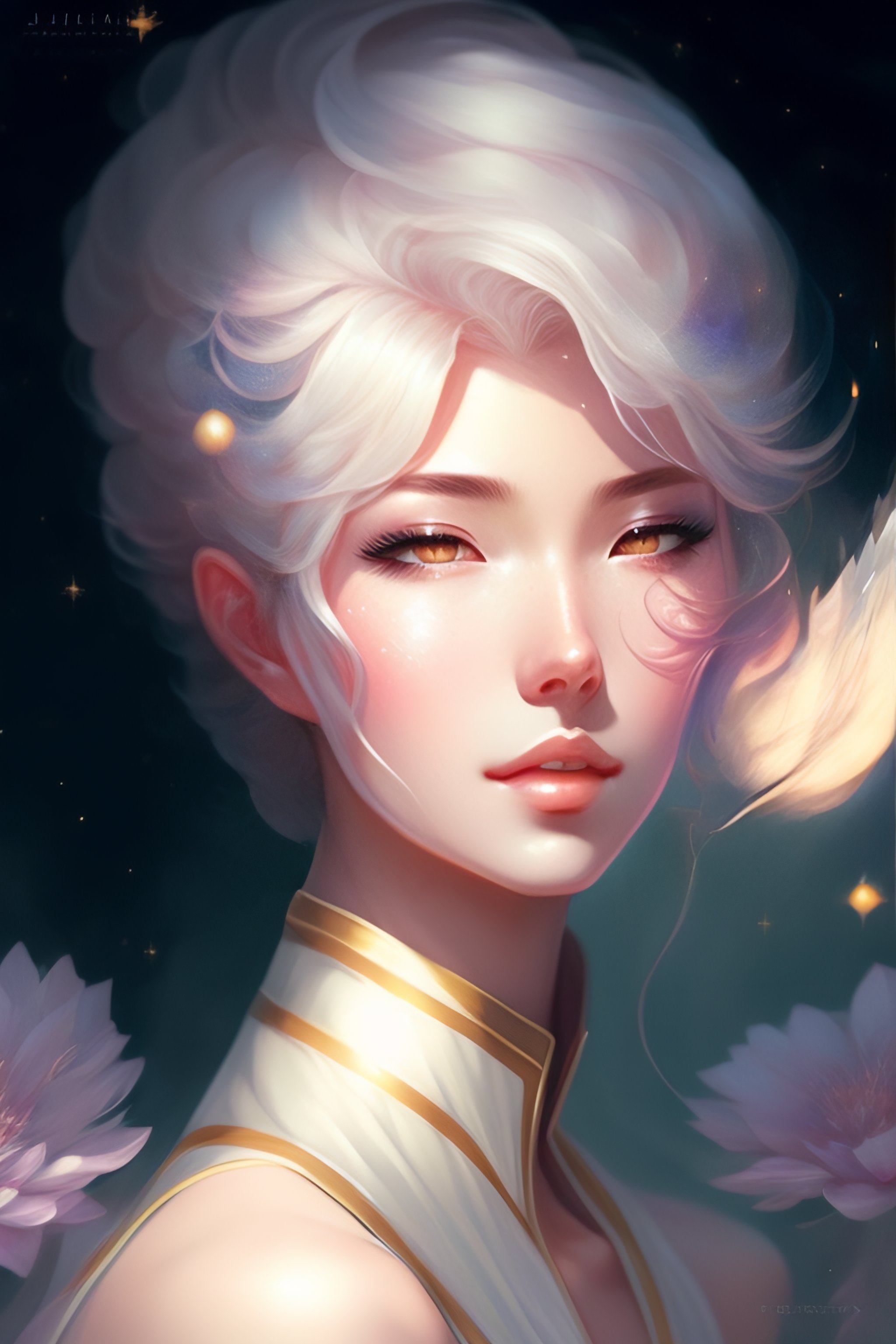 Lexica - Beautiful anime boy with short white hair, character portrait, 1 9  6 0 s, long hair, intricate, elegant, highly detailed, digital painting